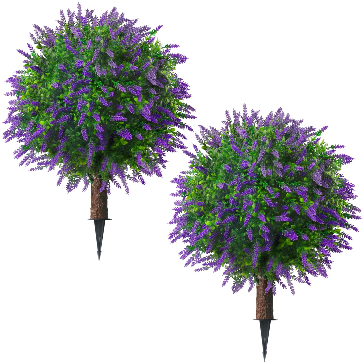 Sunnyglade 25.5" Set of 2 Artificial Lavender Topiary Ball Trees, Faux Lavender Shrub Bushes with Ground Spike, UV Resistant Fake Plants for Indoor, Garden, Yard, Porch, Patio Decor (2, Purple)