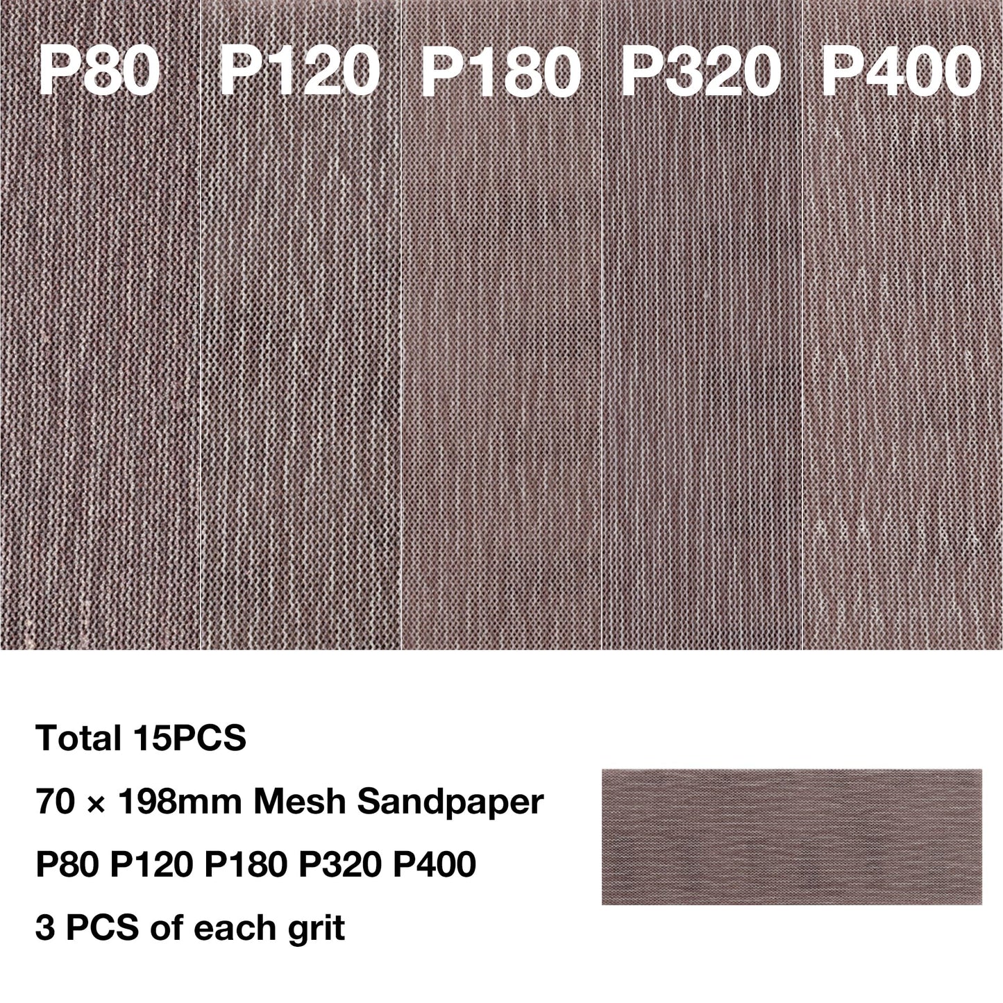 2-3/4" x 8" Dust-free Air Orbital Sander, 70 mm x 198 mm 1/8 in Orbit, 10,000 Max OPM Dust Bag Style with Extra Hook-Loop Pad and 15pcs (80/120/180/320/400) mesh sandpapers