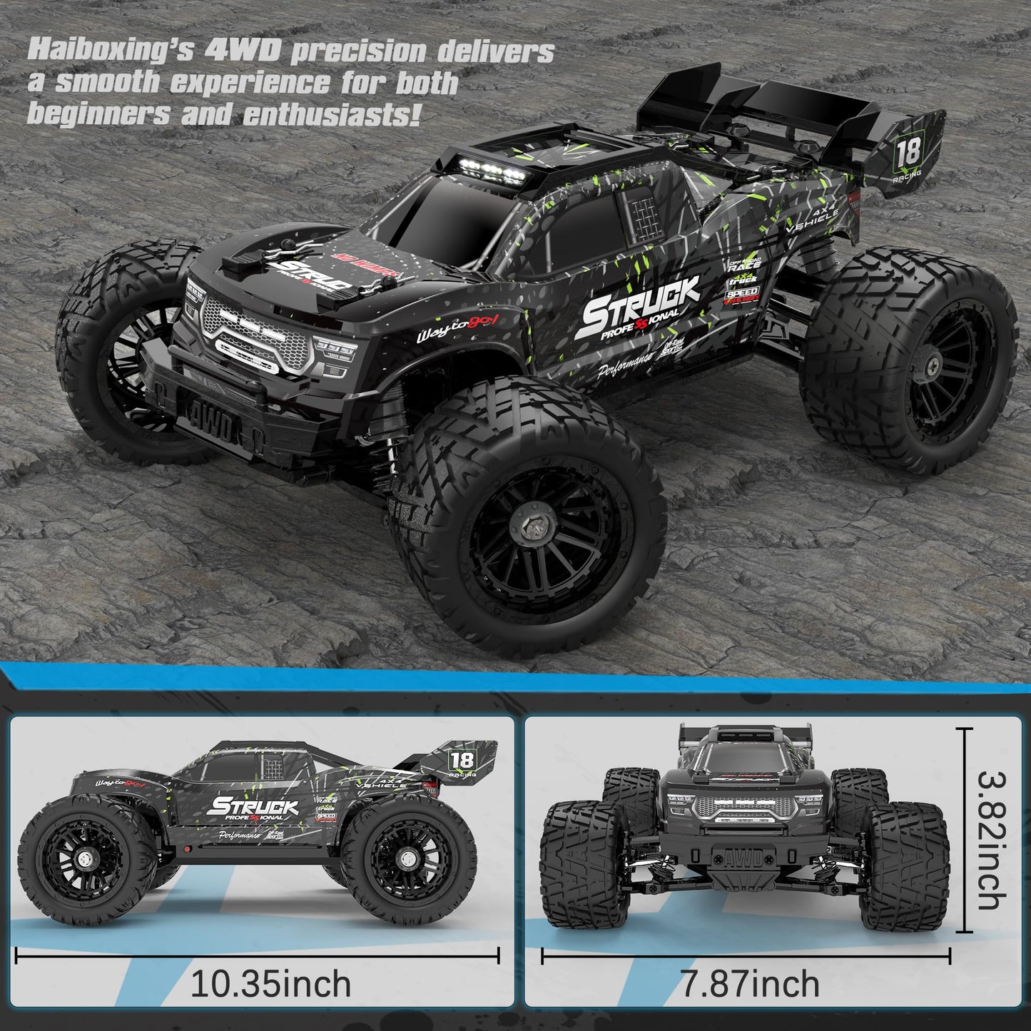 HAIBOXING 1:18 RC Car 18872 New Model RC Truck 4X4 Off-Road, 2.4GHz Remote Control Truck 36km/h Speed Splash Waterproof Electronics, Dual Li-Po Batteries Pre-installed and Spare in Box 35 Mins Runtime