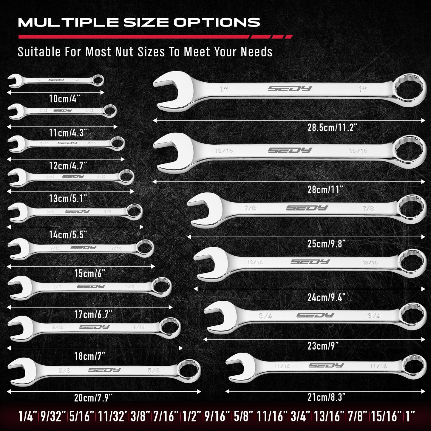 30-Piece Combination Wrench Set - Open End Wrench Set with Organizer Professional 12 Point Wrench Kit Tool for Mechanic Garages Workshops 1/4'' to 1'' & 8-22mm