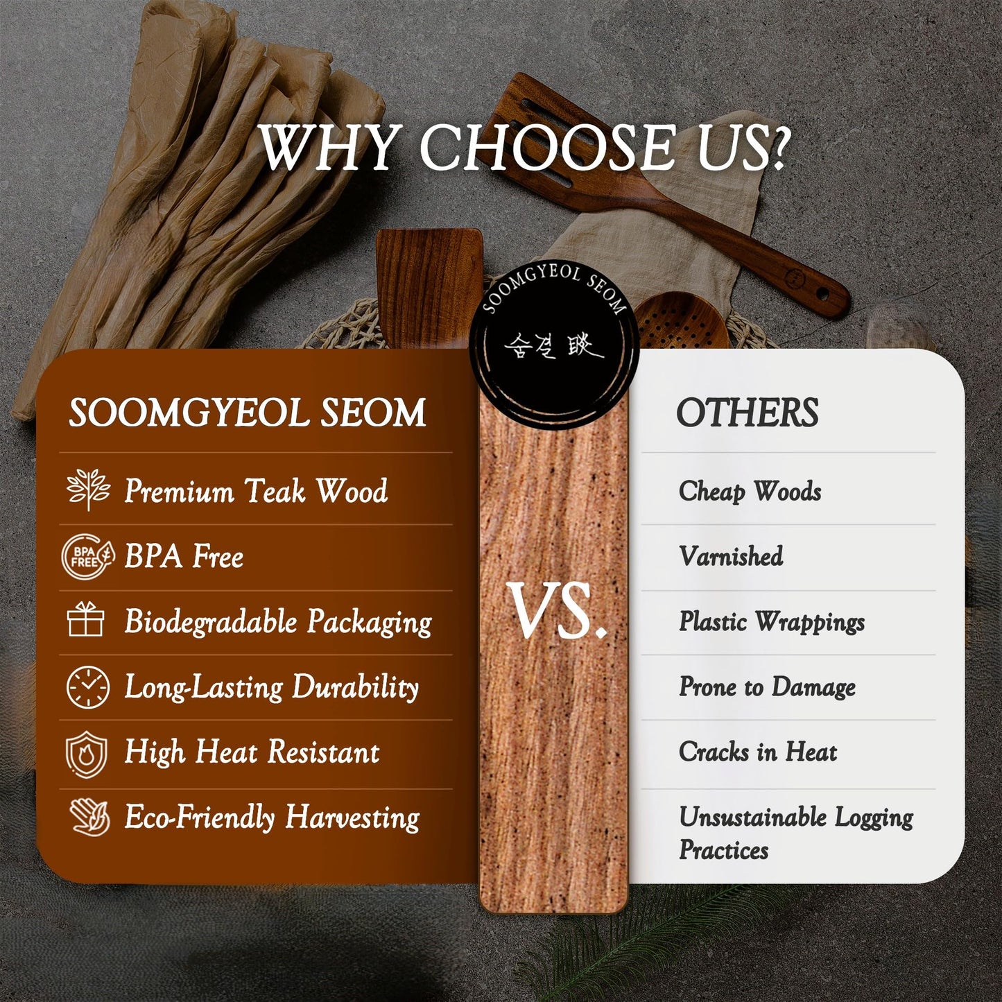 SOOMGYEOL SEOM 10-Piece Teak Wood Cooking Utensil Set