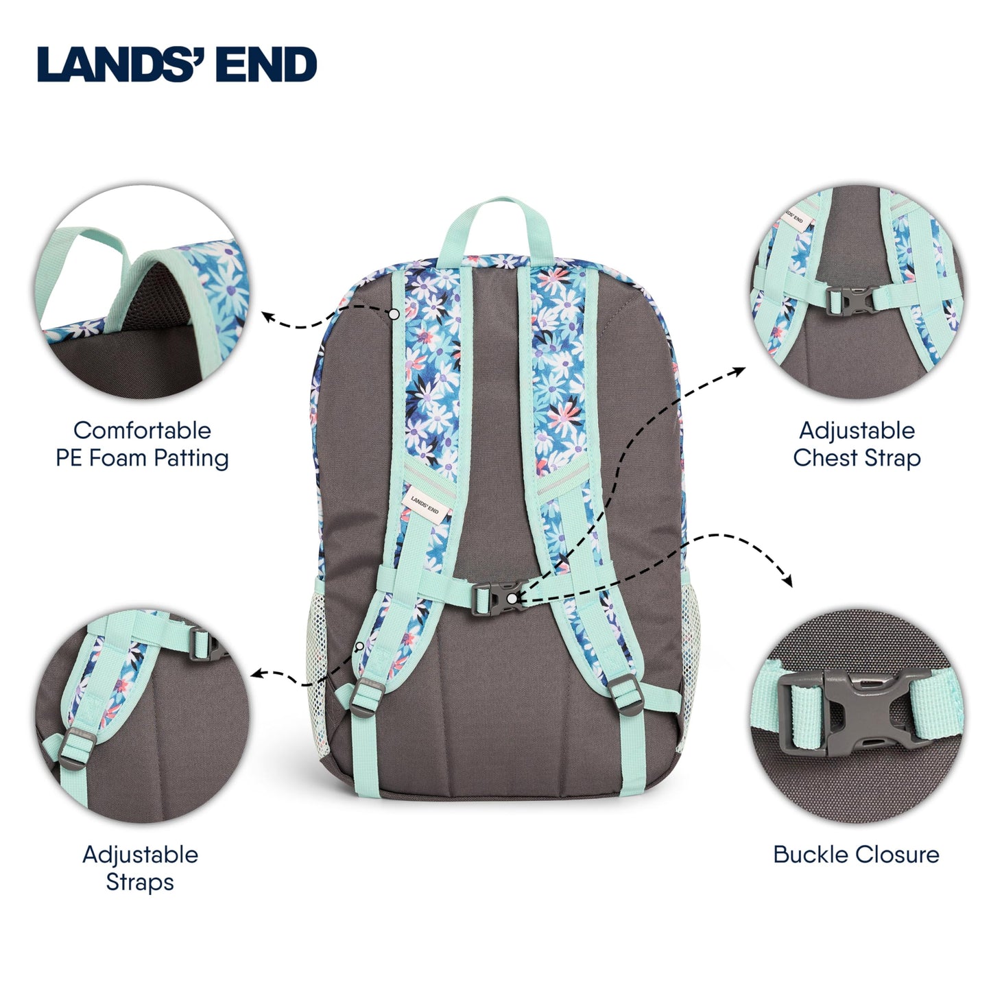 Lands' End Unisex Kids Large ClassMate Lightweight Durable Elementary School Backpack, Peacock