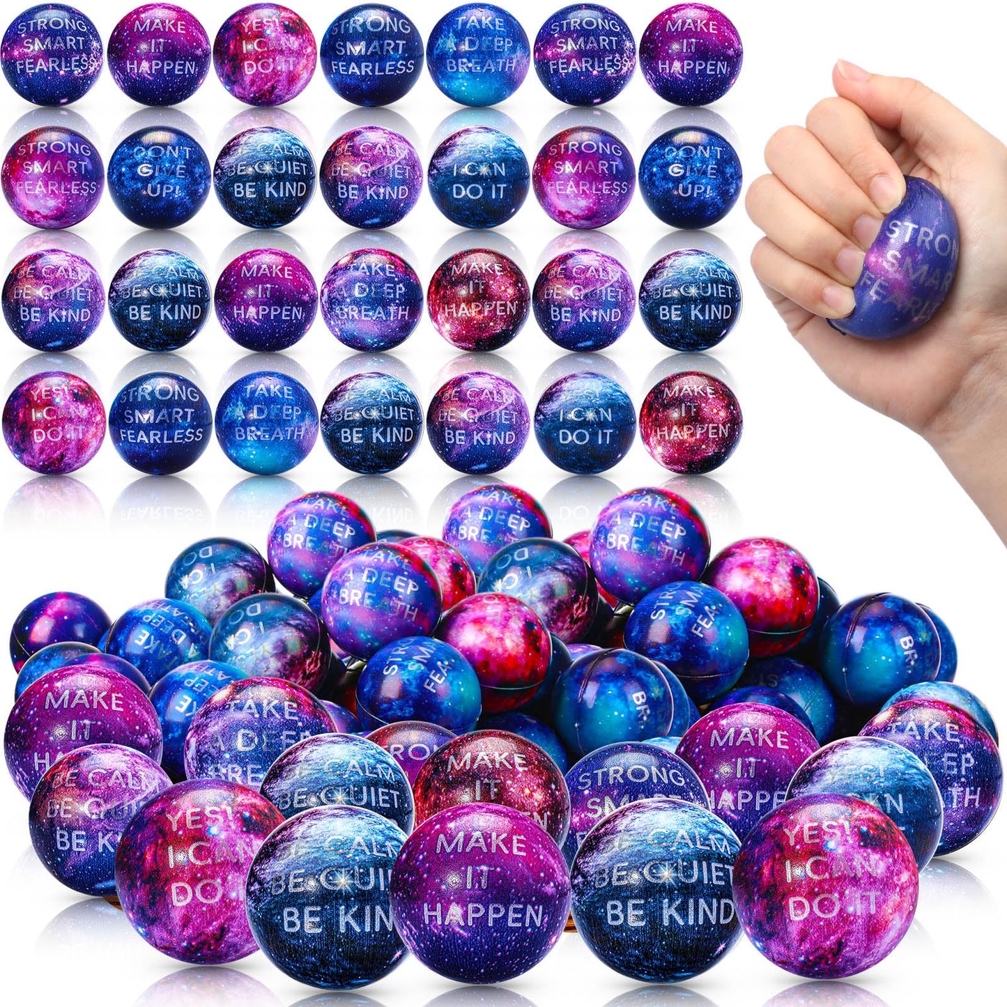 Libima 120 Pcs Galaxy Stress Balls Bulk 2 Inches Outer Space Foam Stress Balls for Squeeze Fidget Birthday Astronaut Party Favors School Class Reward Carnival Gift (Galaxy B)