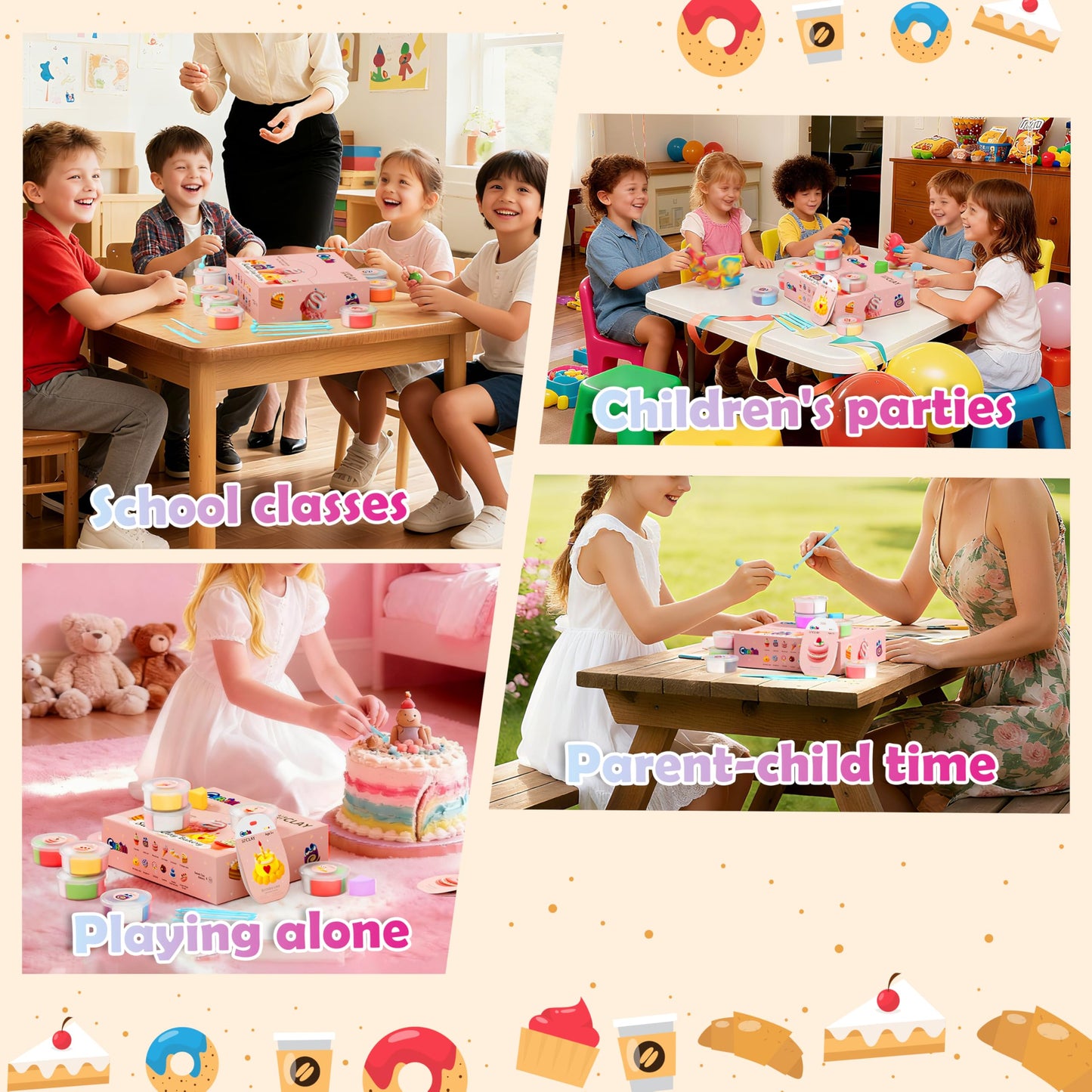 Cyajm Air Dry Clay Sweet Bakery Kit - 12 Dessert Themed Individual Clay Packs, Non-Toxic Ultra-Light Air Drying Modeling Clay with Tools & Guide, DIY Craft Gift for Kids Boys Girls Ages 3+