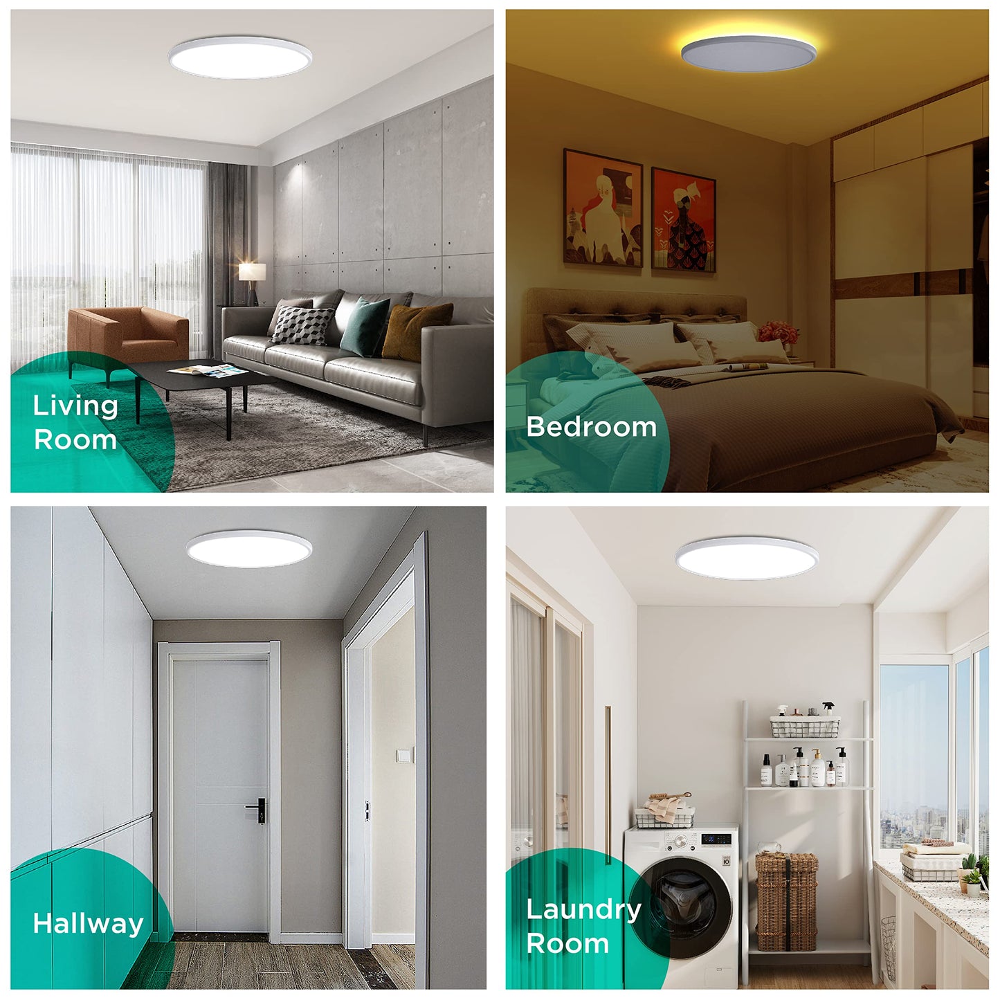 Roomratv Ceiling Light Flush Mount with Night Light, 36W Light Fixture with Remote Control, Full CCT and Brightness Adjustable, 18Inch Led Ceiling Light for Kitchen, Office, Kids Room