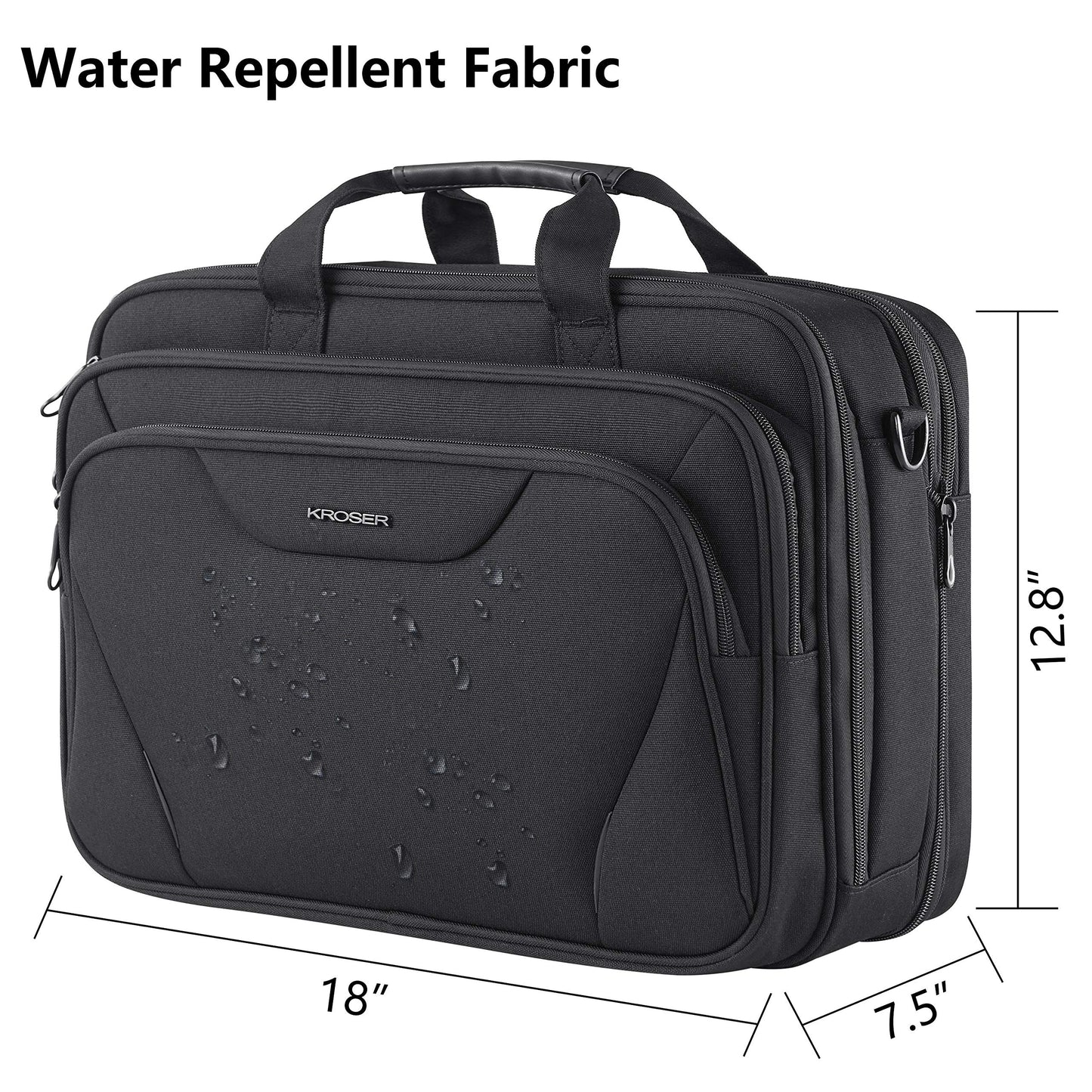 KROSER Laptop Bag Premium Laptop Briefcase Fits Up to 17.3 Inch Laptop Expandable Water-Repellent Shoulder Messenger Bag Computer Bag for Travel/Business/Men/Women-Black