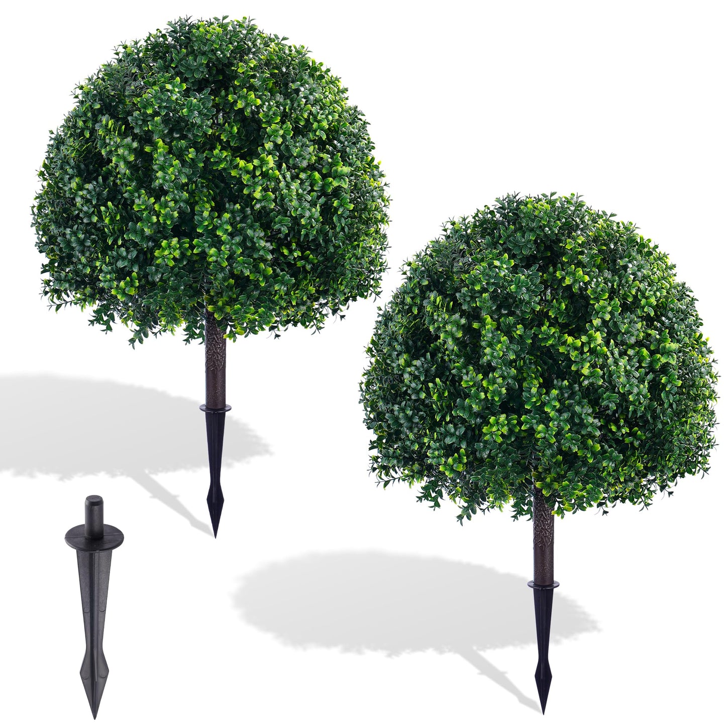 FONYICK 28 Inch Artificial Boxwood Trees, 2 Sets Faux Boxwood Topiary with Spikes, Pot Filler Fake Shrubs Plants for Outdoor Planters, Round Topiary Bush Balls Front Porch Home Garden Spring Decor