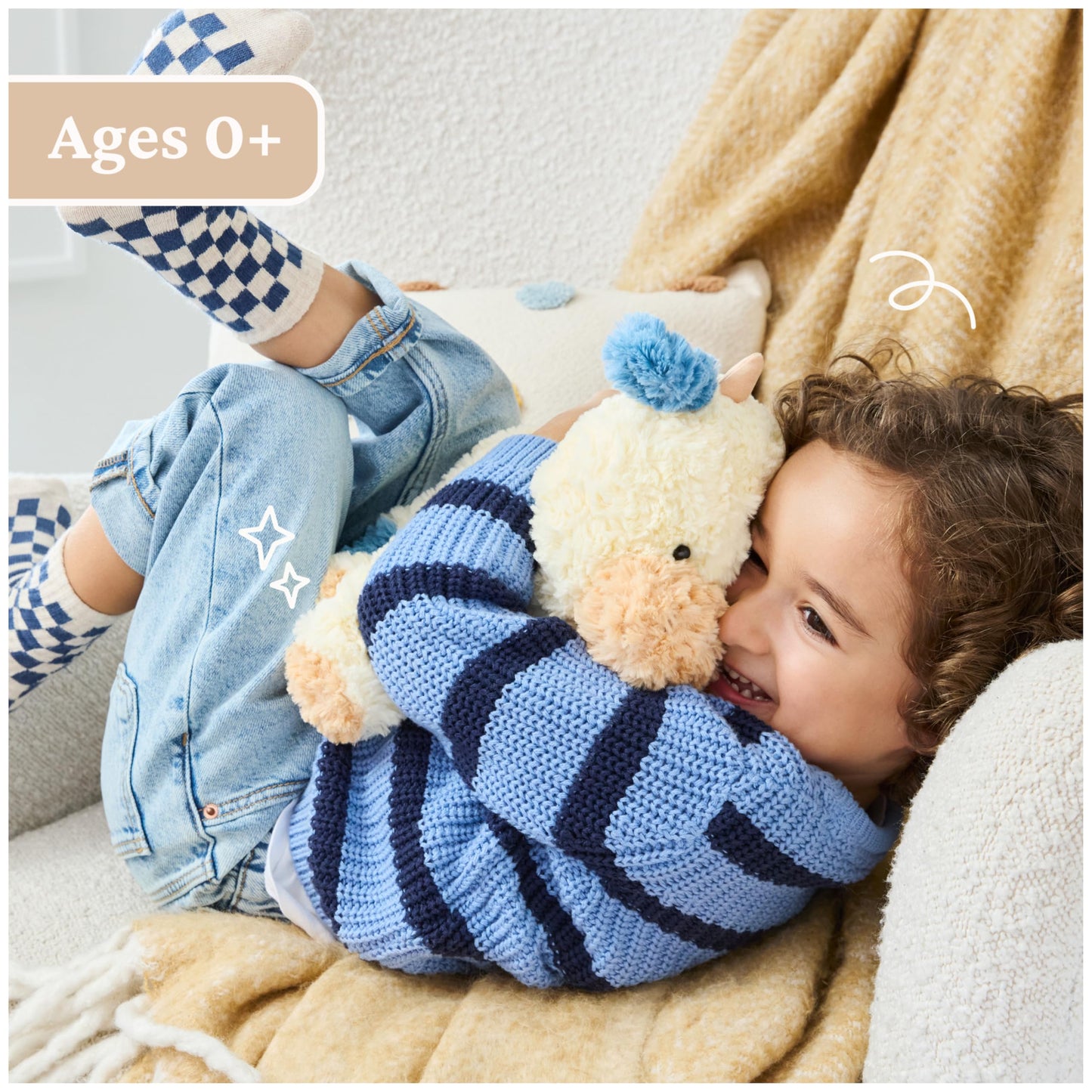 GUND Cozys Collection Cow, Stuffed Animal for Ages 1 and Up, Spring Decor Plush Toy, Cream/Blue, 10”