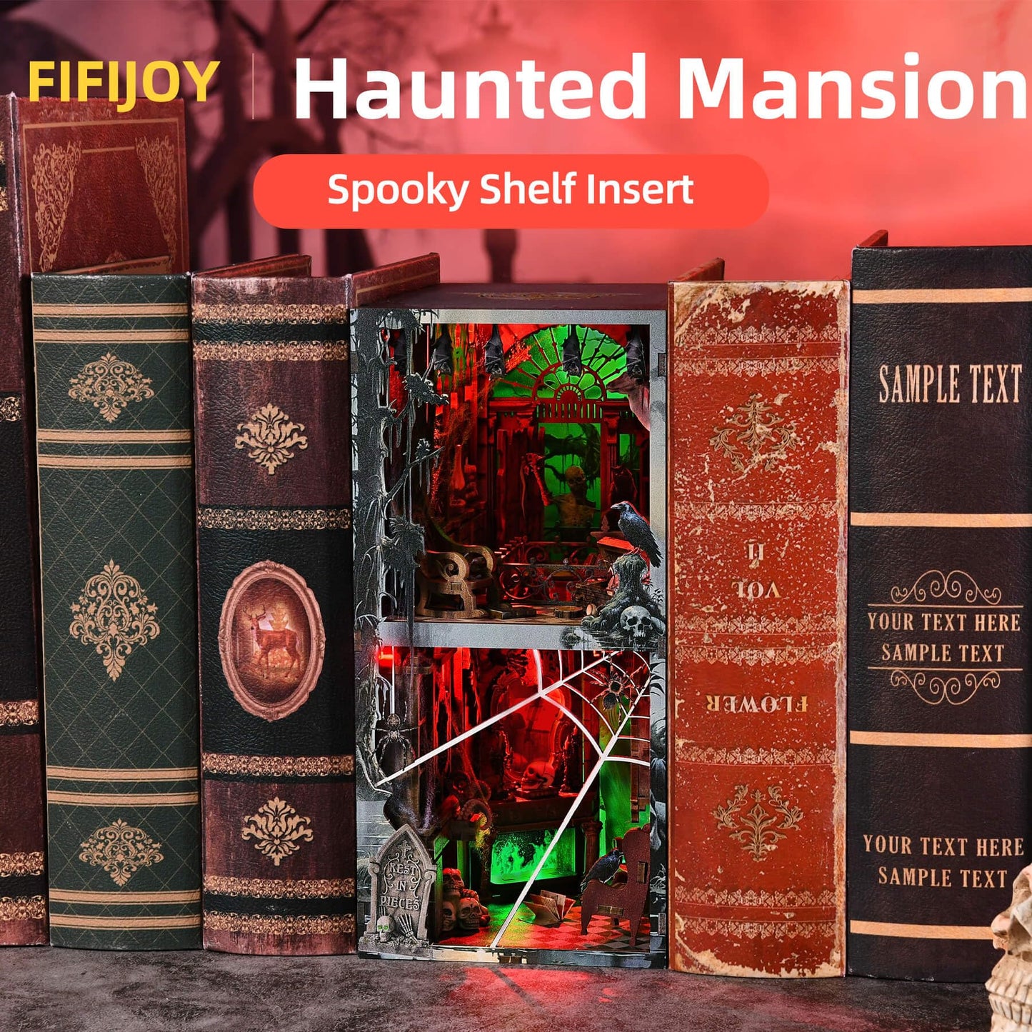 fifijoy Haunted House Halloween Book Nook Kit, Spooky Shelf Insert Bookshelf Diorama Horror Art Miniature Decor, Creepy Scary Wooden Puzzle Booknook (Haunted Mansion)