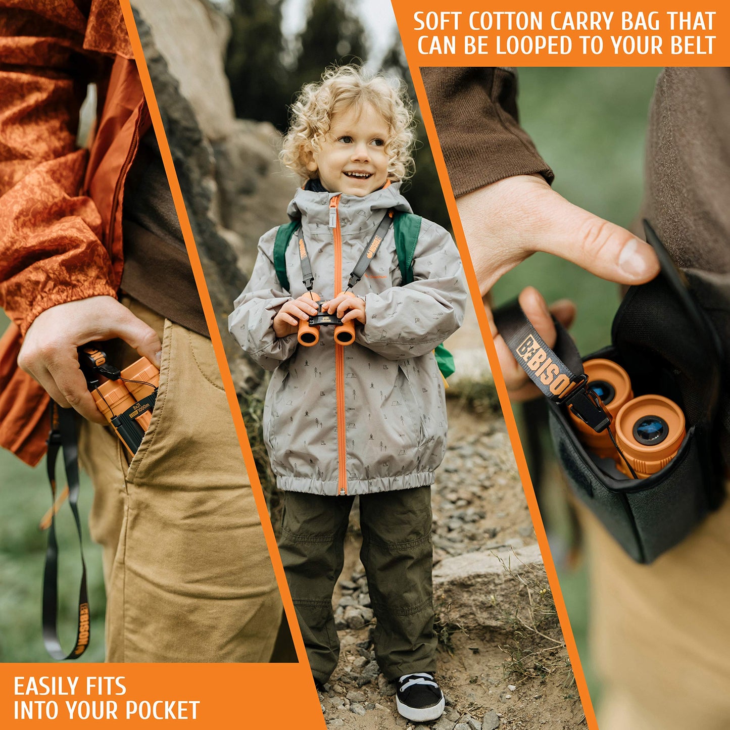 BeBison Binoculars for Kids and Adults - 8x21 High Resolution Real Optics - Compact Folding Shockproof Kids Binoculars for Bird Watching - Spy Games - Outdoor Play for Boys and Girls