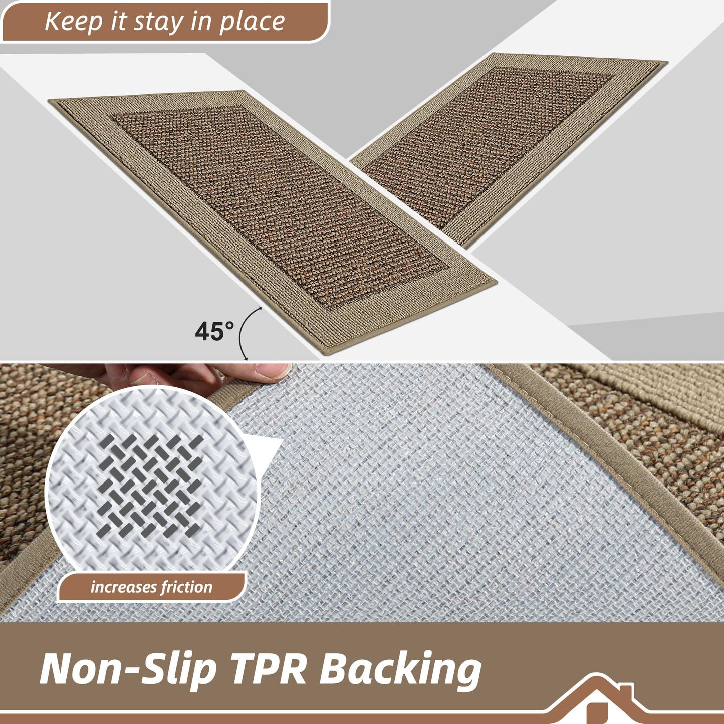 BEQHAUSE Kitchen Rugs and Mats Set of 2 Non-Slip Kitchen Mats for Floor, Absorbent and Stain Resistant Kitchen Runner, Machine Washable Rugs for Kitchen, Laundry & Sink, 20"x32"+20"x48", Taupe