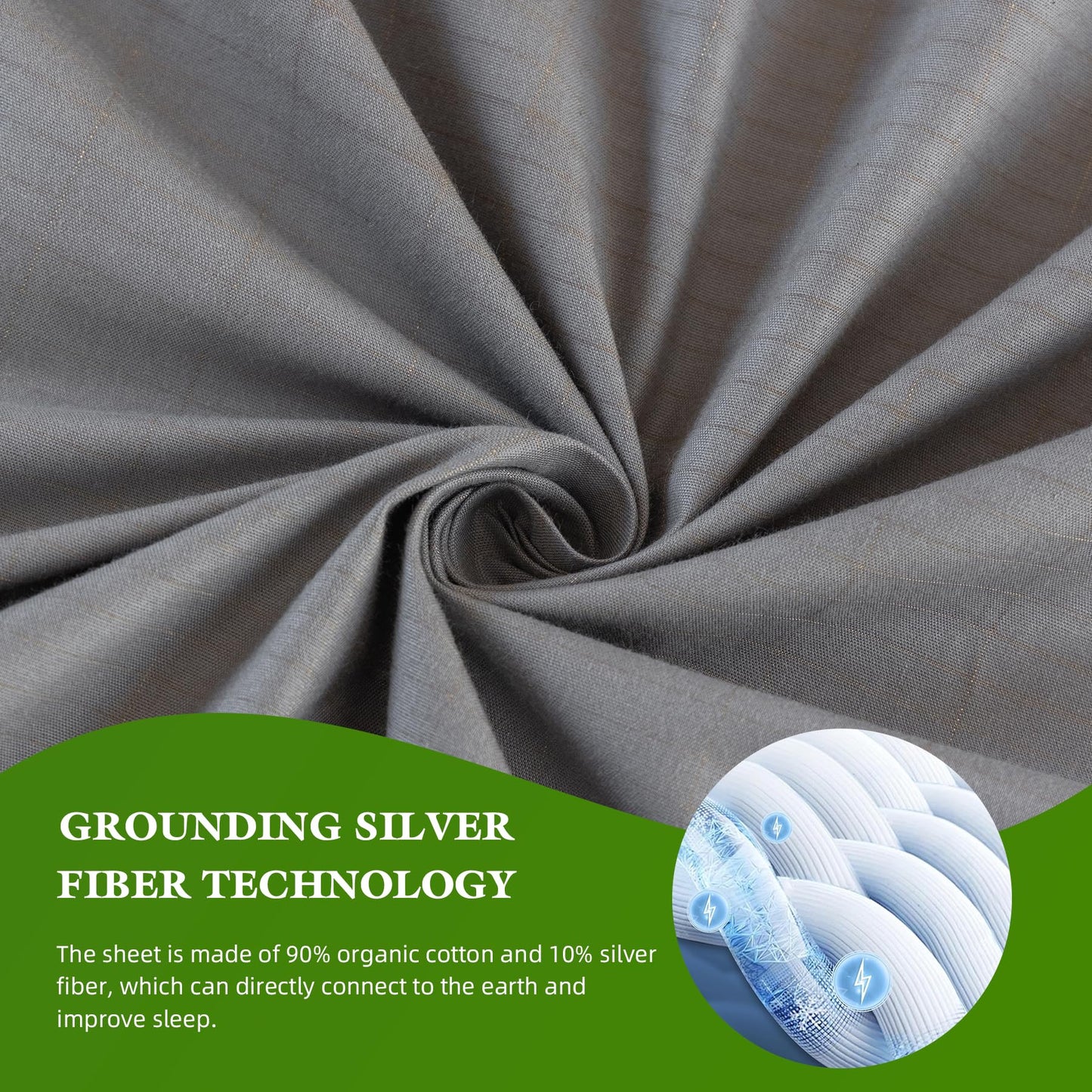 Jessrydo Grounding Sheets King Size 90% Organic Cotton + 10% Pure Silver 16" Deep Pocket Fitted Sheet King Earth Connecting Grounded Bed Sheet for Improved Sleep & Wellness (Gray, King)