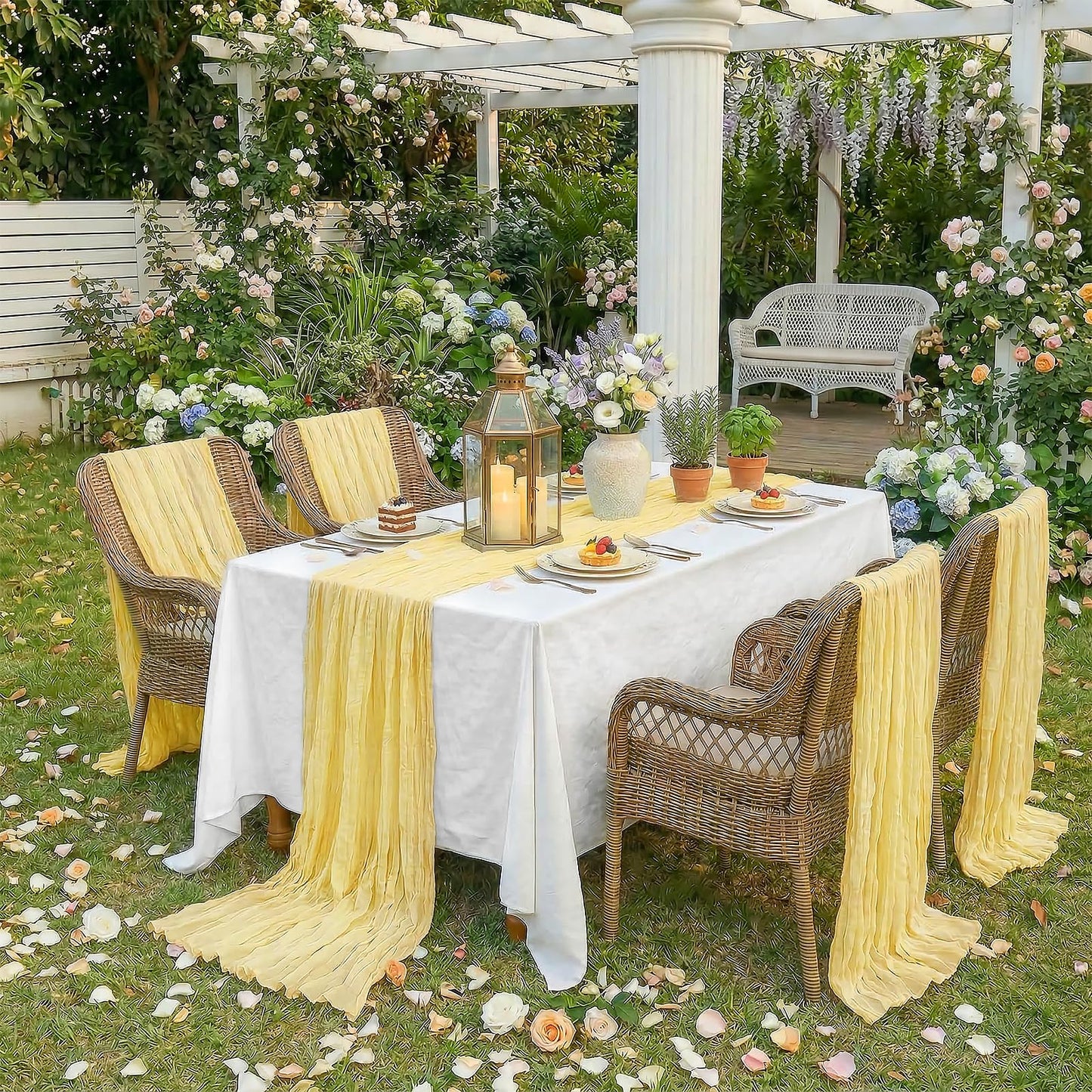 12 Pack Light Yellow Spring Easter Table Runner 10FT Yellow Cheesecloth Table Runner 21x120 inch Boho Gauze Cheese Cloth Table Runner Rustic Sheer Table Runner for Wedding Bridal Baby Shower Decor