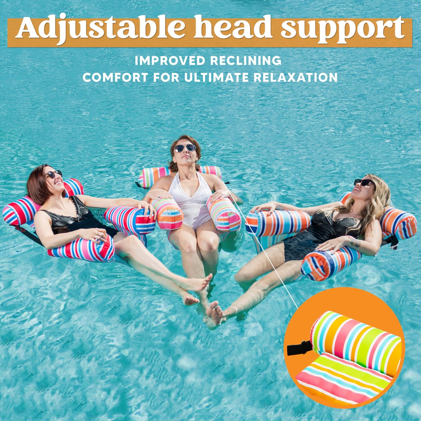 SLOOSH Pool Floats Chairs Adult, 3 Packs Inflatable Lounge Chairs,Blow up Pool Noodles Floats for Adults,Water Floating for Beach Party Summer Water Fun,Stripe