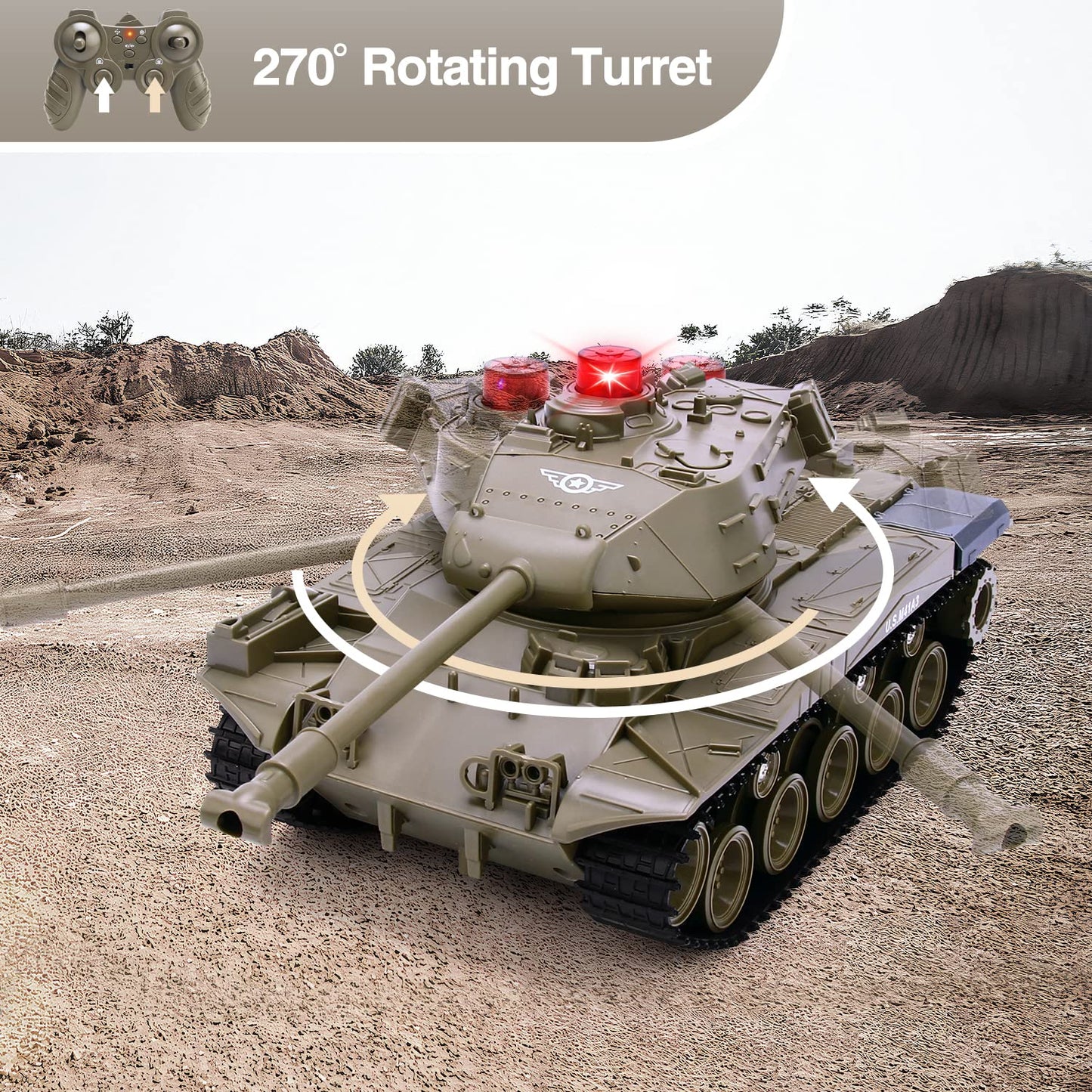 M41A3 American Army Battle Tank - Remote Control for Kids, Programmable RC With Lights & Realistic Sounds, Military All Terrain Off-Road Vehicle, Great Gift Toy for Boys
