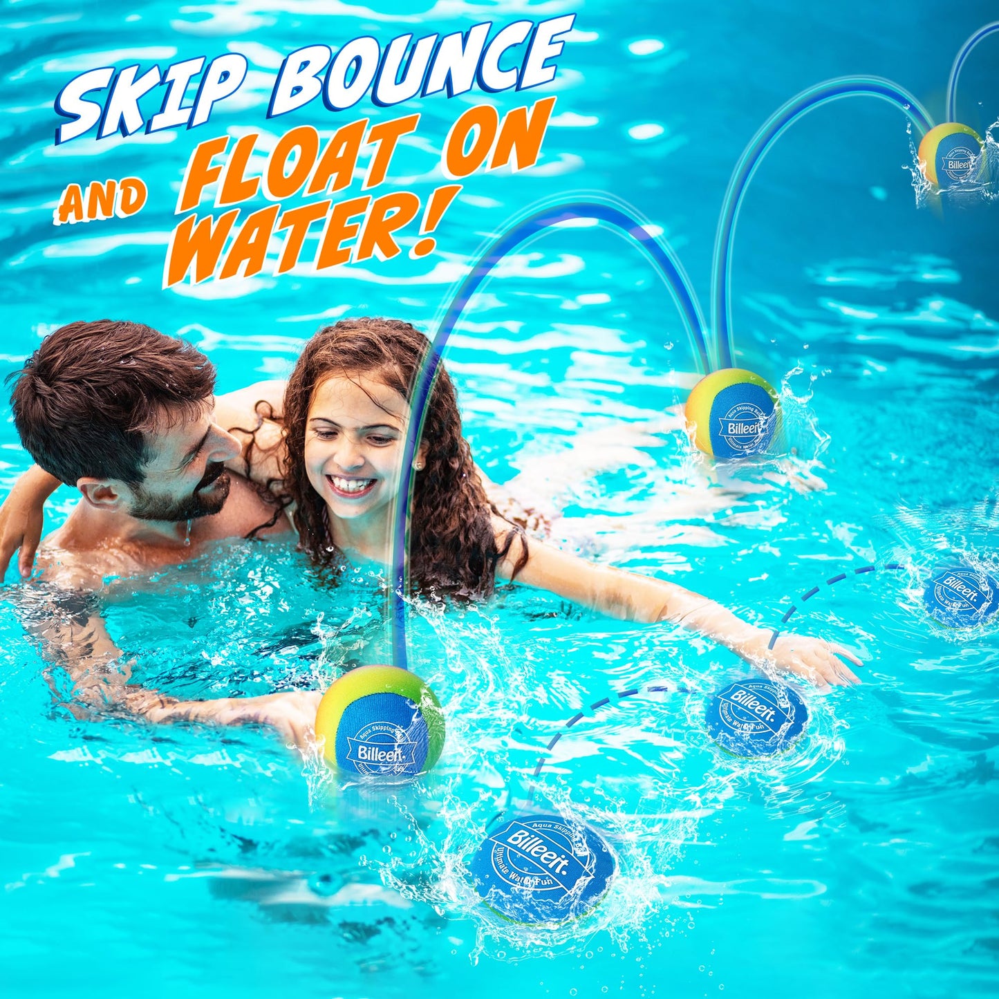 Billeeit 5PCS Water Skipping Balls Set for Pool, Beach & Lake Play, Floating TPR Bounce Balls and Water Discs with Mesh Bag for Kids 3+ and Adults