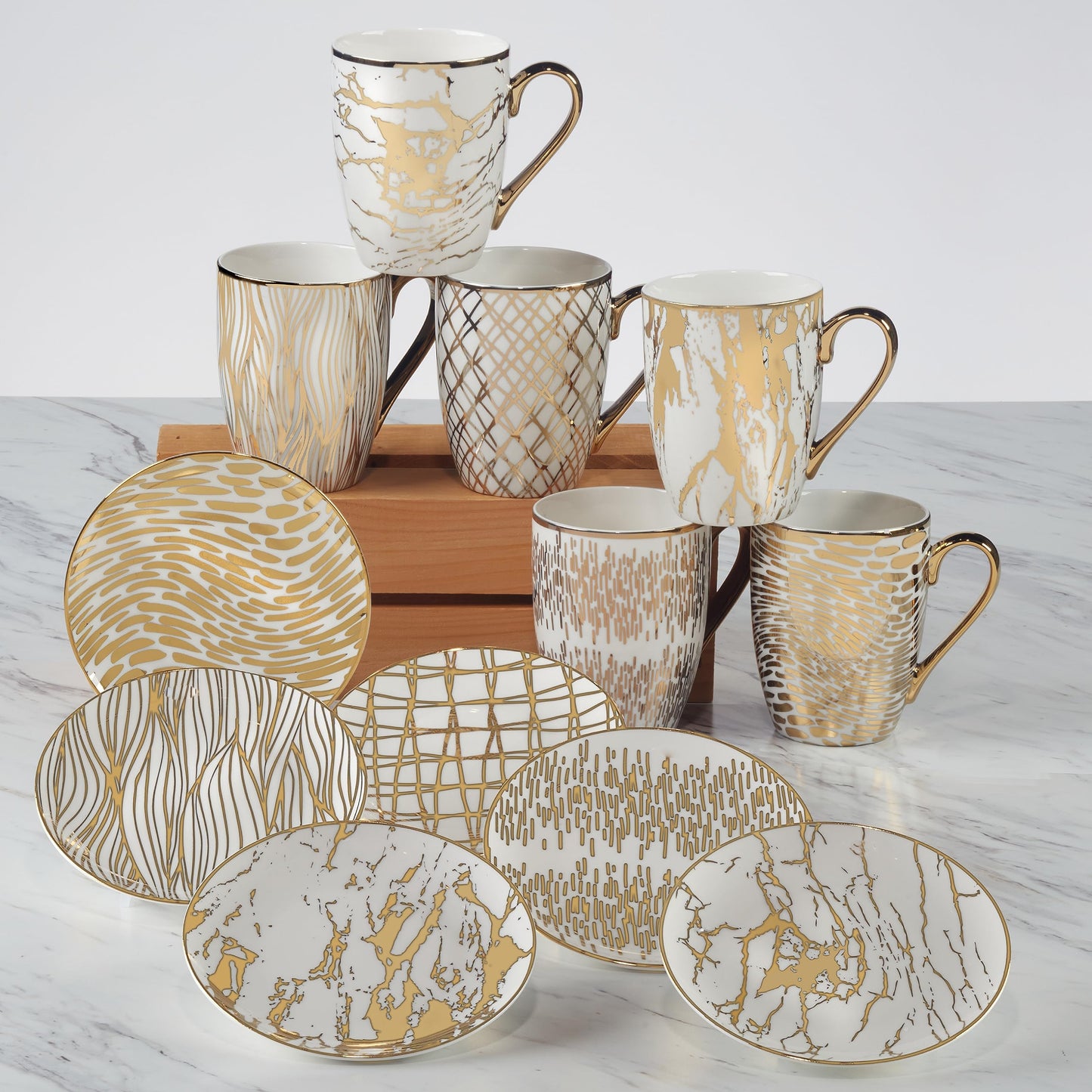 Certified International Matrix Gold Plated 6" Luncheon/Canape Plates, Set of 6 Assorted Designs