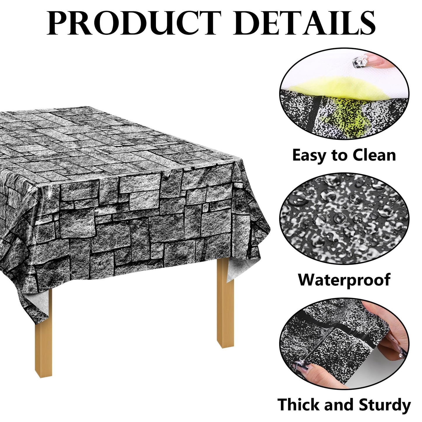 Kochorie 100 Ft X 54 Inch Stone Wall Tablecloth Roll with Cutter Box Disposable Plastic Stone Table Cover Medieval Stone Brick Table Cloth Dirt Floor Wall Backdrops for Farm Wedding Birthday Party