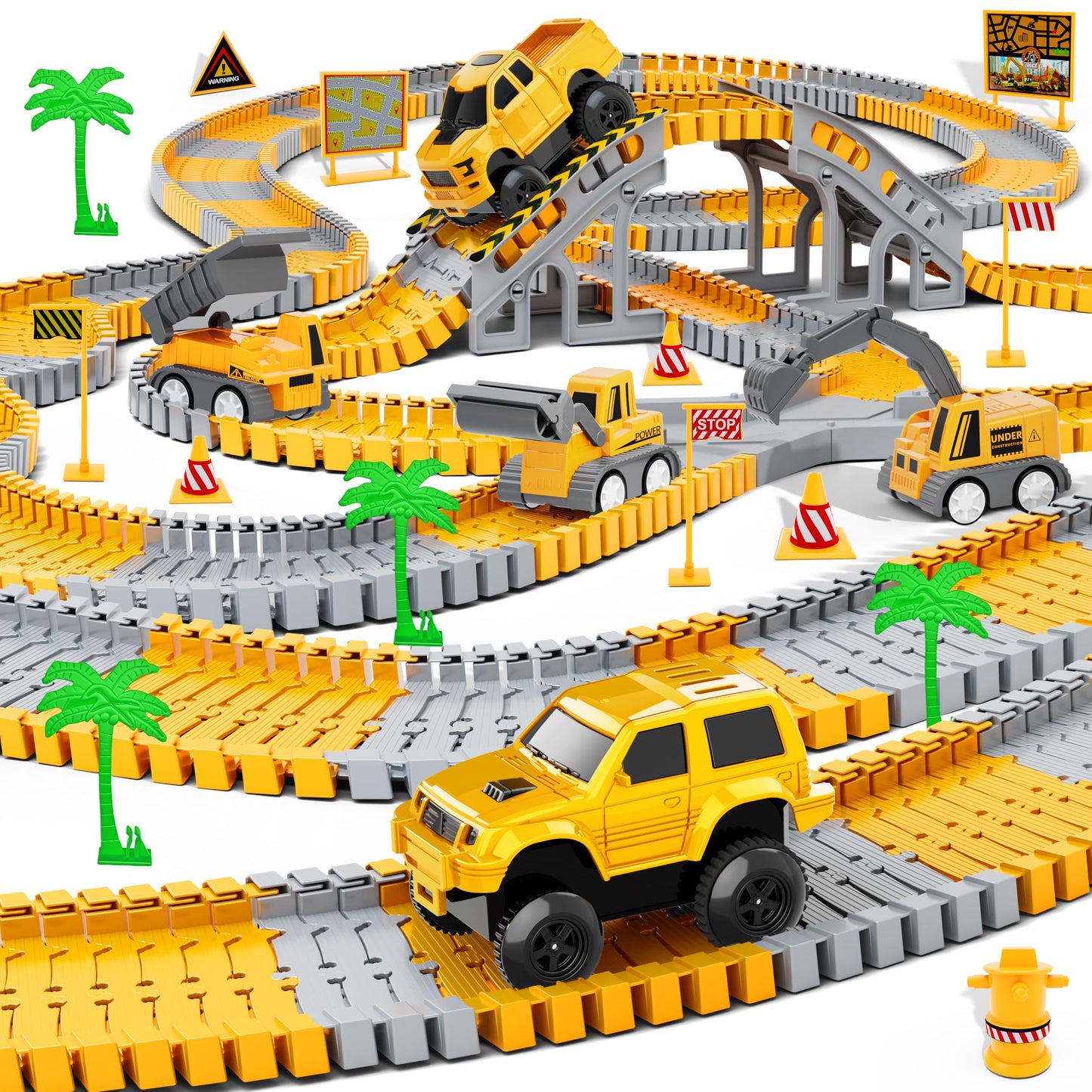 Toys for Kids 253 Pieces Building Race Track Toy for 3 4 5 6 7 8 Year Old Boys 5 Pieces Truck Building and Flexible Track Set to Create