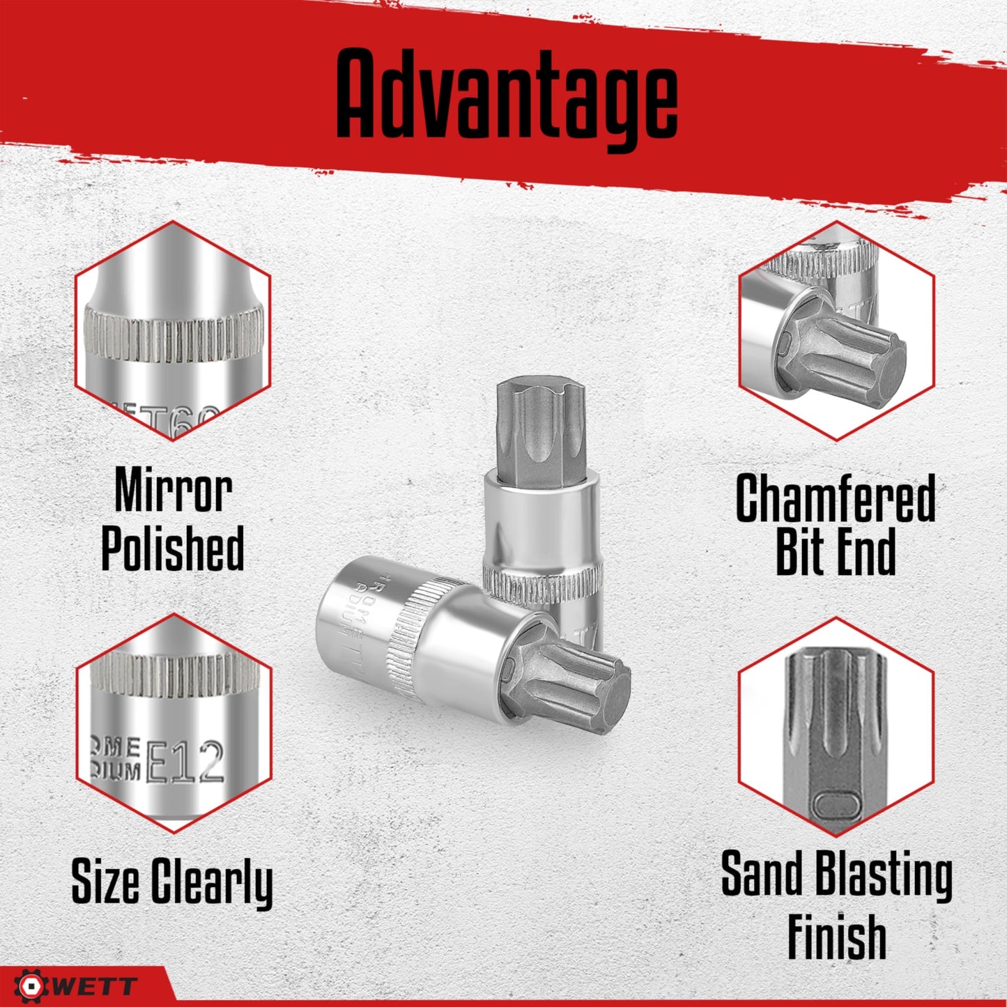 WETT Master Torx Bit Socket and External Torx Socket Set, 60-Piece 1/4", 3/8", 1/2" Drive E-Torx Sockets (E4-E24, T6-T70, TT6-TT70, TP8-TP60), S2 and CR-V Steel