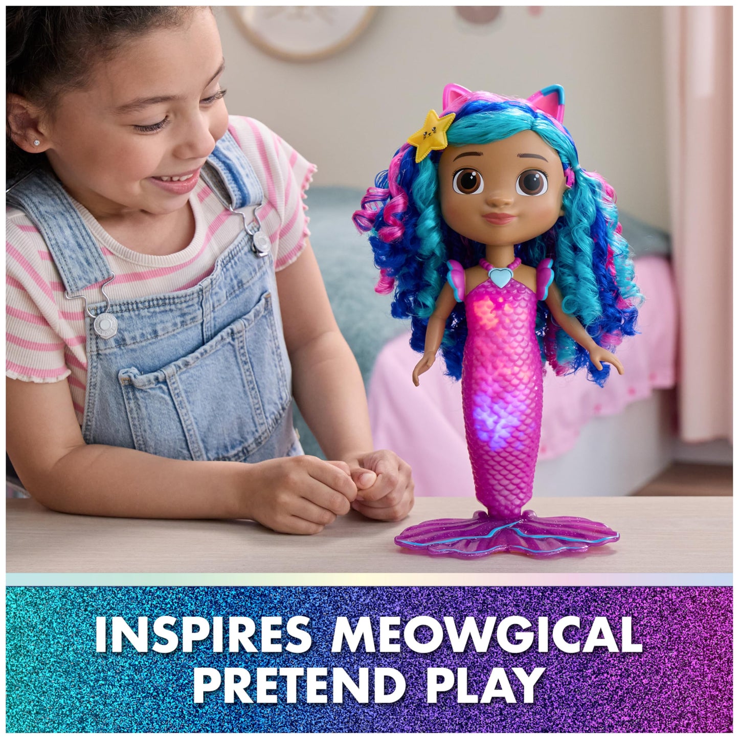 DreamWorks GABBY'S Dollhouse The Movie, Sing & Shine Mermaid Gabby, Waterproof Mermaid Doll with Lights & Sounds, Kids Toys for Girls & Boys Ages 3 and Up