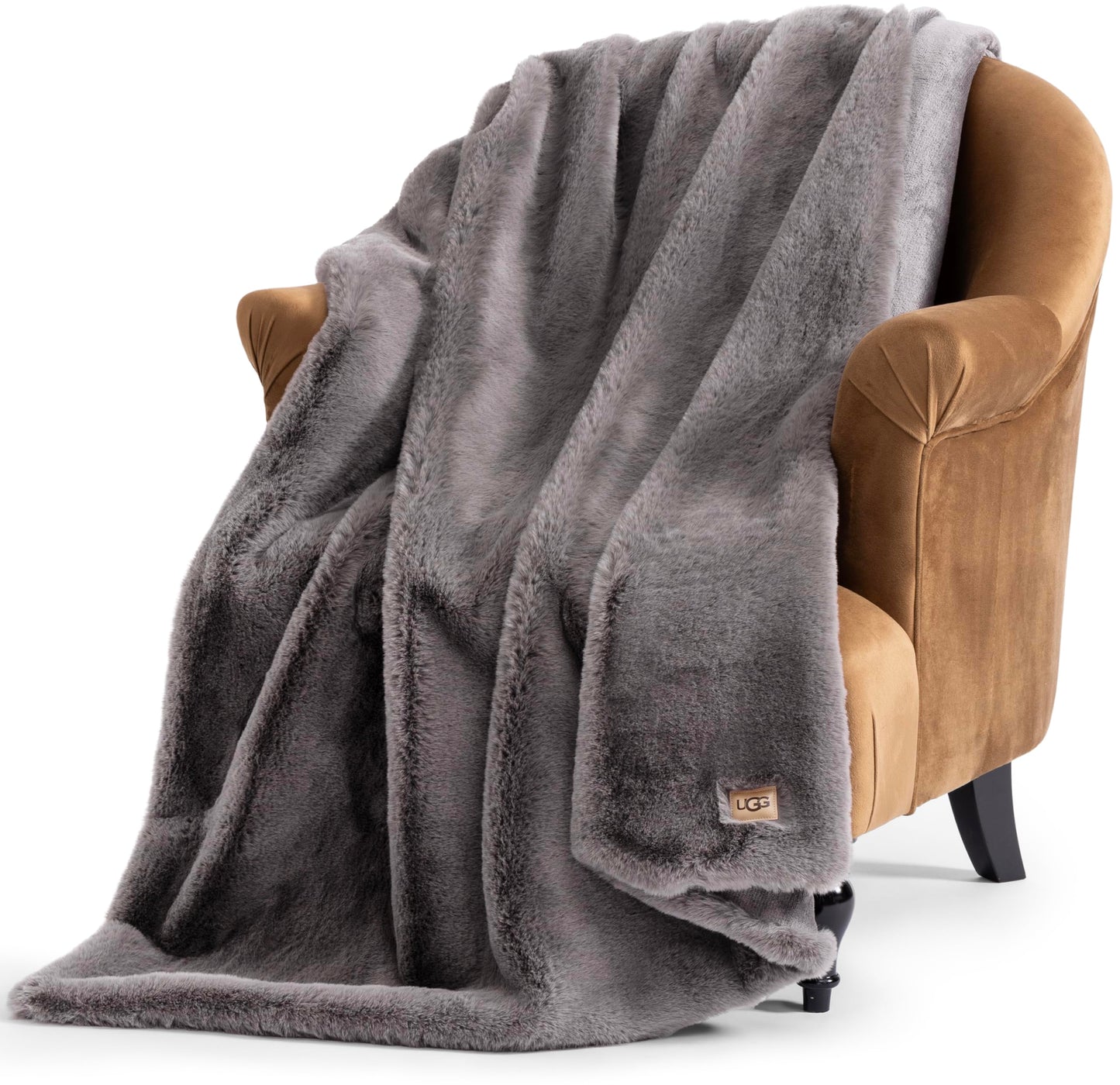 UGG Euphoria Faux Fur Throw Blanket, Oversized Soft Throw for Bed or Couch, Luxury Bedroom Decor, Plush Blankets, Machine Washable, 50-inch x 70-inch, Charcoal Grey