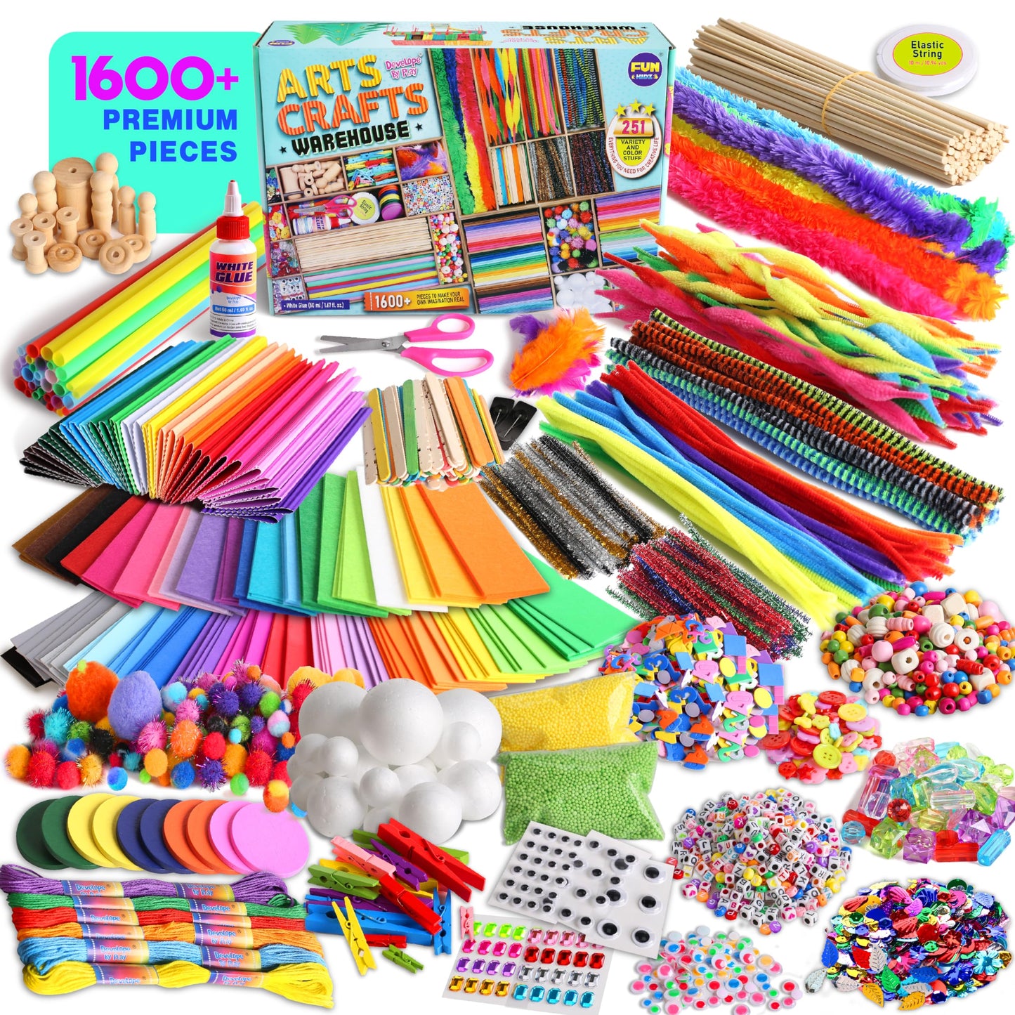 3 Layers Jumbo Arts and Crafts Supplies Warehouse, Biggest Chest Box 17.91Wx12.4L Includes 1600+ Giant Craft Materials Kit for Kids 6-12 Creative Toys Birthday Gift for Preschool Girls and Boys