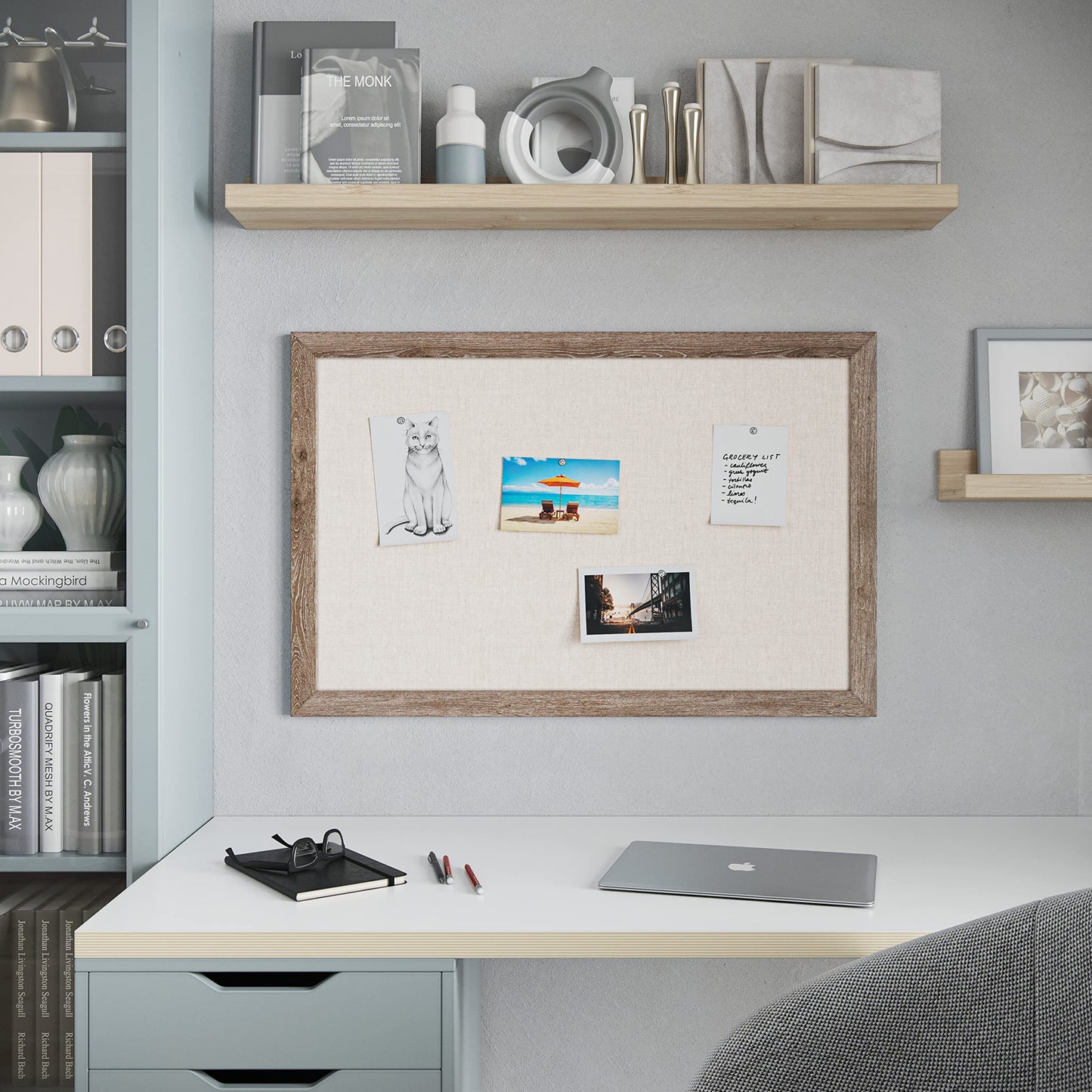 U Brands Linen Bulletin Board, 36" x 24", Rustic Wood Style Frame, Industrial Grade Pinning Surface