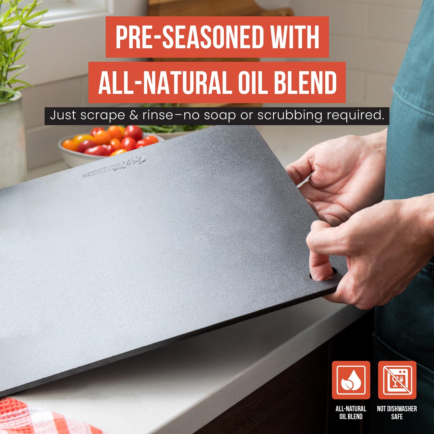 Chef Pomodoro Pizza Steel for Oven 16 Inch 1/4 Inch Thick, Baking Steel for Oven, Grill, Sourdough Bread, Baking Stone for Oven With Lifting H oles 16" X 16" (40.6 x 40.6 cm)