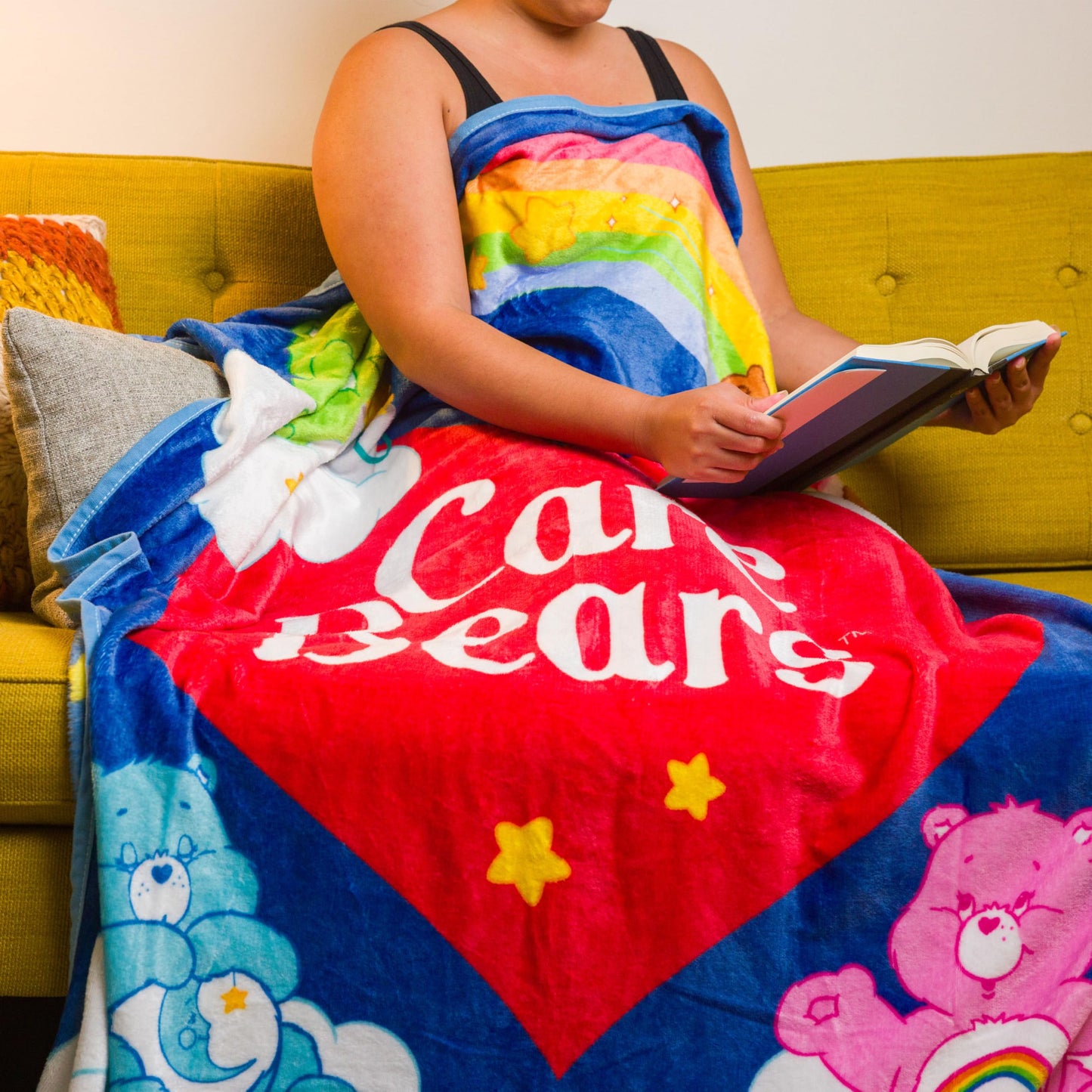 Silver Buffalo Care Bears Rainbow Heart Logo Featuring Cheer, Bedtime, and Tenderheart Bear 45” x 60” Fleece Throw, Soft and Cozy Blanket, 180 GSM