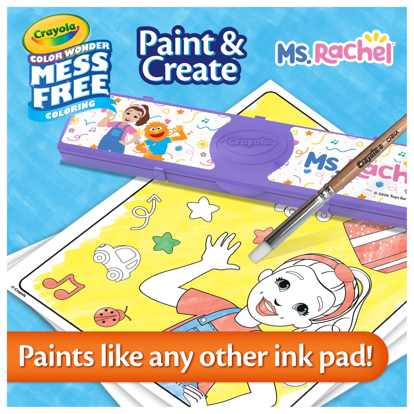Crayola Color Wonder Paint & Create Set - Ms. Rachel, Mess-Free Painting Kit for Kids, 25 Coloring Pages, 5 Ink Pads & Paint Brush, Gift for Toddlers, Ages 3+