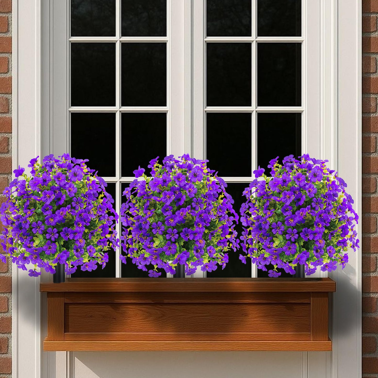 23" Set of 2 Spring Artificial Boxwood Topiary Ball Trees with Spikes,UV Resistant Fake Outdoor shrubs with Violet Flowers, Realistic Faux Plants Bushes for Garden Porch Yard Patio(Purple)