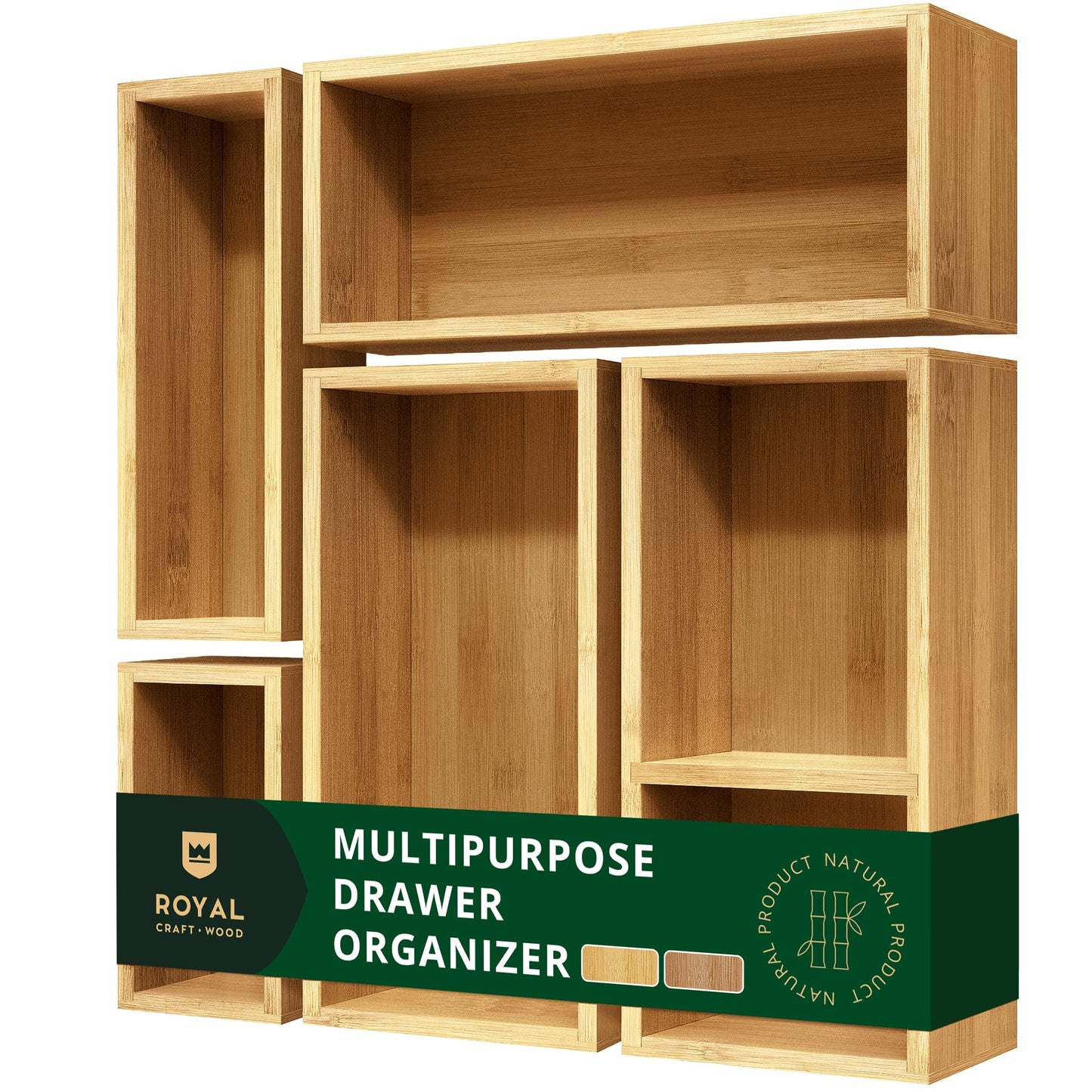 ROYAL CRAFT WOOD Premium Carbonized Bamboo Decorative Boxes - Drawer Organizer Set (5-Piece) – Wood Storage Boxes for Kitchen, Bathroom, Office & Makeup