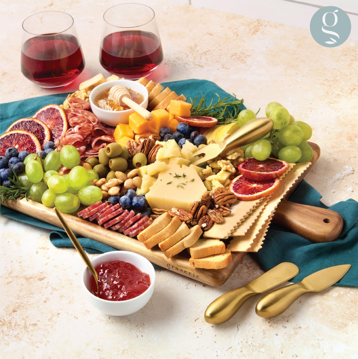 Grazerie Charcuterie Board Set - Acacia Cheese Board Serving Tray with Accessories - House Warming Gifts for New Home, Bridal Shower & Wedding Gift, Birthday Gifts for Women
