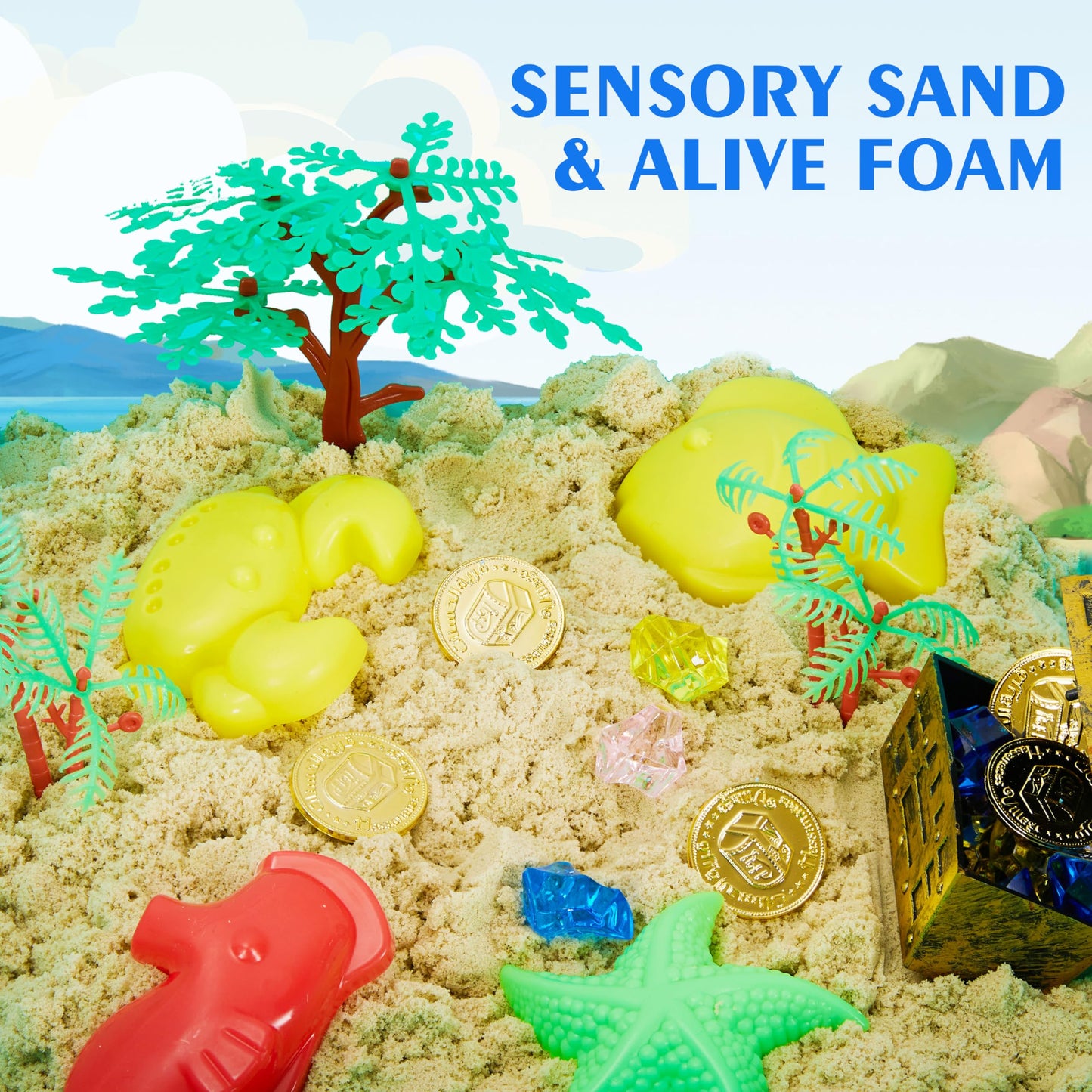 Carolart Ocean Sensory Table with Sands, Bin with Lid, Indoor Outdoor Use, Sand Art Kit for Boys and Girls, Toys for Toddlers Age 3-5, 17x11.5x10.2 Inches