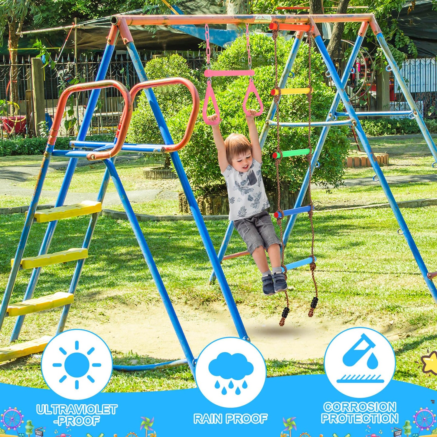 ShinyRelief 2 Pack Gym Swing Sets 48'' Trapeze Swing Bar Monkey Bar Heavy Duty Chain with Locking 6.8ft Climbing Rope Ladder Climbing Game for Accessories Tree House Playground Outdoor Play (Pink)