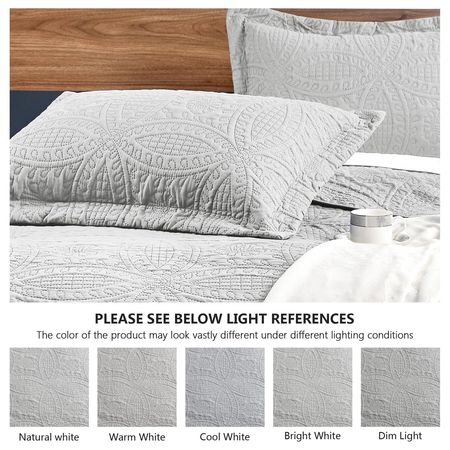 Love's cabin Quilts for Queen Bed Light Grey Bedspreads Bedding Set - Summer Lightweight Bedspread Comforter - Coin Pattern Bedding Coverlet for All Season - 3 Pieces (1 Quilt, 2 Pillow Shams)