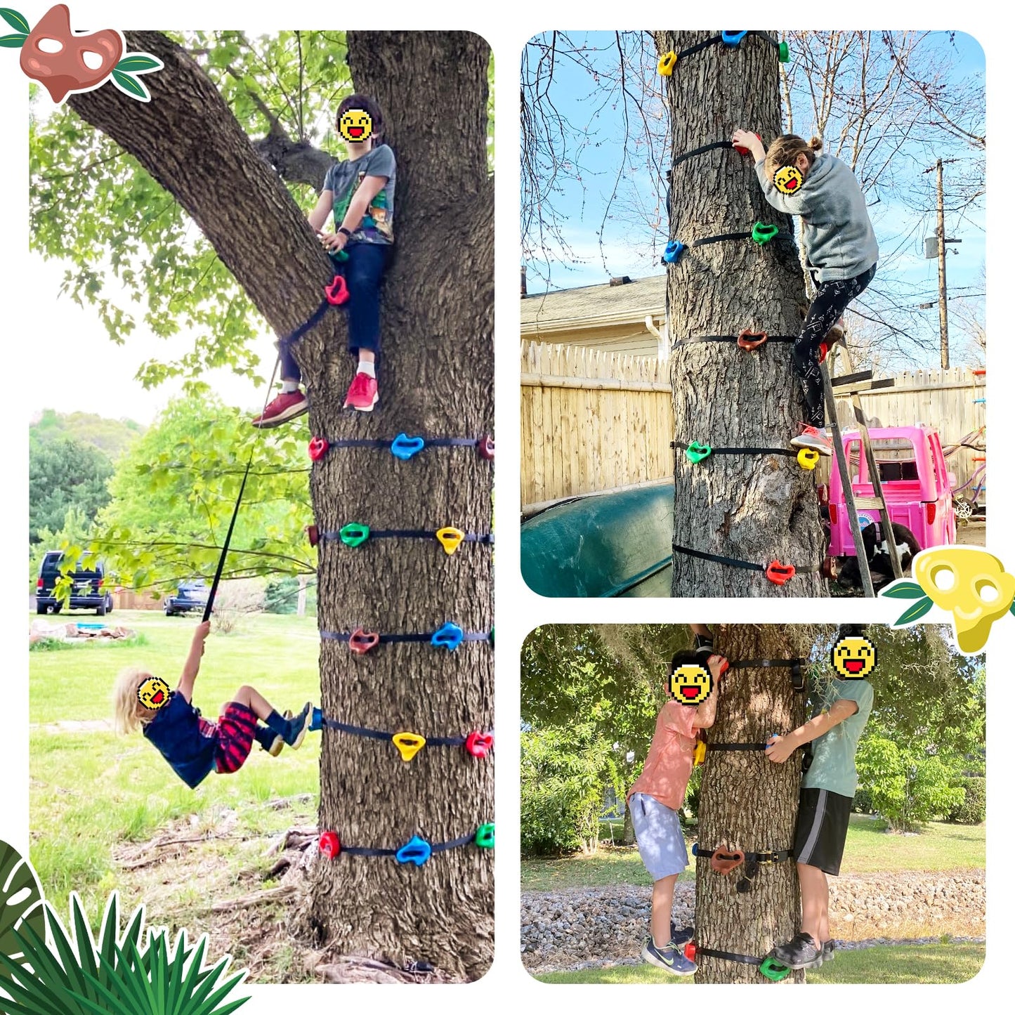 18PCS Ninja Tree Climbing Holds and 6 Sturdy Ratchet Straps for Kids Tree Climbing, Large Climbing Rocks for Outdoor Ninja Warrior Obstacle Course Training