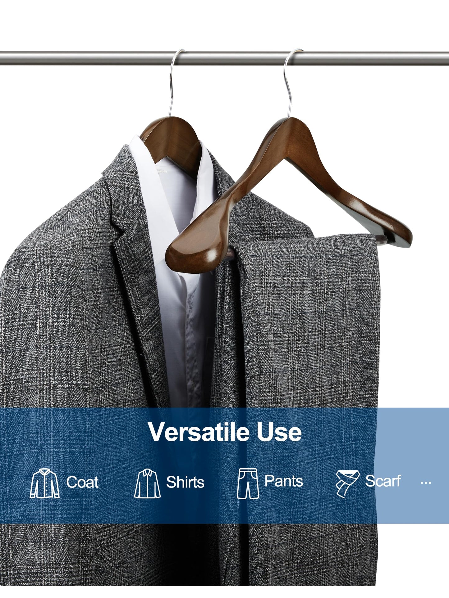 HOUSE DAY Wide Shoulder Wooden Hangers 12 Pack, Wood Suit Hangers for Men with Non Slip Pants Bar, Smooth Finish Solid Wood Coat Hanger for Jacket, Pants, Dress, Heavy Clothes Hanger (Walnut)