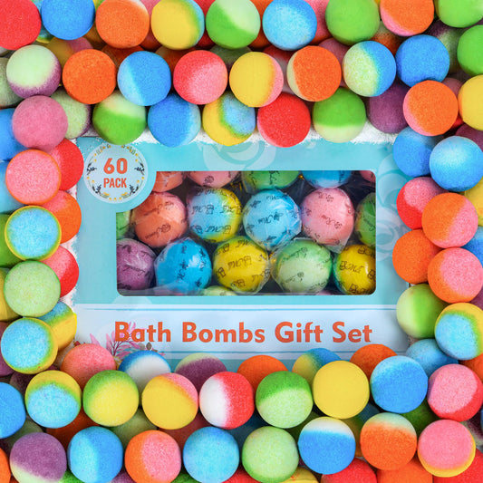 60 Pcs Bath Bombs Set - Massive Quantity Natural Bath Bombs for Kids/Women/Men Individually Wrapped Handmade Bath Bombs & Organic Bath Supplies Relaxing Kit - for Birthday, Christmas, Mother's Day