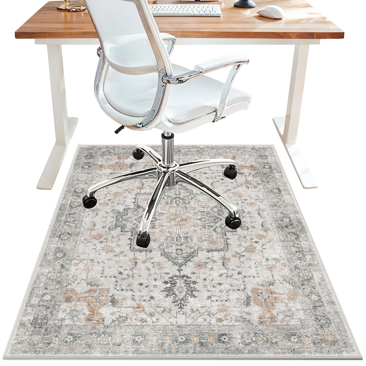 48"x72" Office Chair Mat for Hardwood Tile Floor, Under Desk Carpet Protector for Rolling Computer Chair Mat, Machine Washable Area Rug, Anti-Slip 1/5" Thick Low Pile Thin Vinyl Floor Mat, Taupe