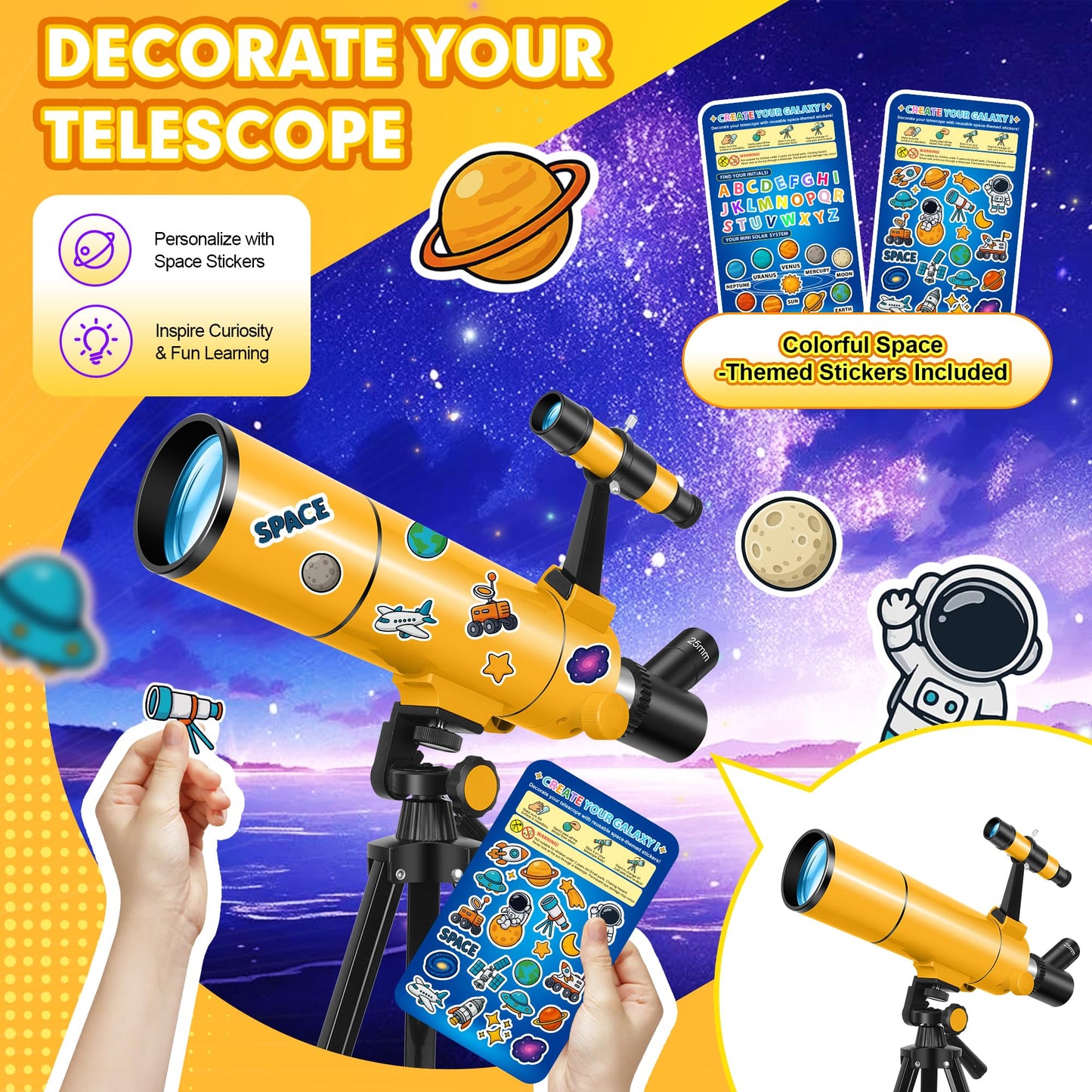 MEEZAA Telescope for Adults & Kids, 80mm Aperture 500mm Portable Refractor Telescope for Astronomy Beginners, Professional Travel Astronomical Telescopes with Tripod, Stickers, Phone Adapter, Backpack