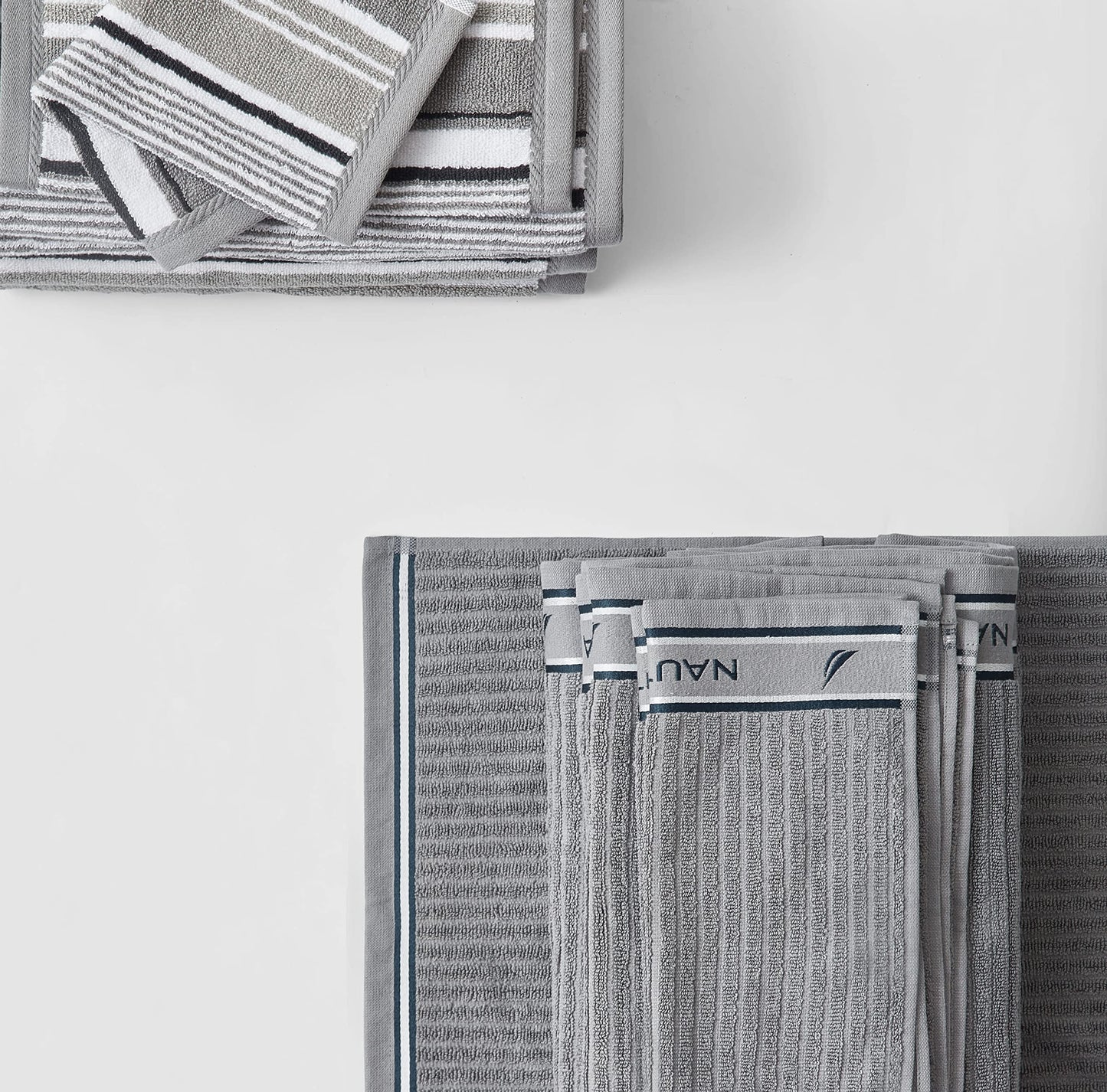 Nautica – Bathroom Towels, Washcloth, Bath & Hand Towel Set, Highly Absorbent Ribbed Terry Cotton, Set of 6, College Dorm Room Essentials (Signature Grey)