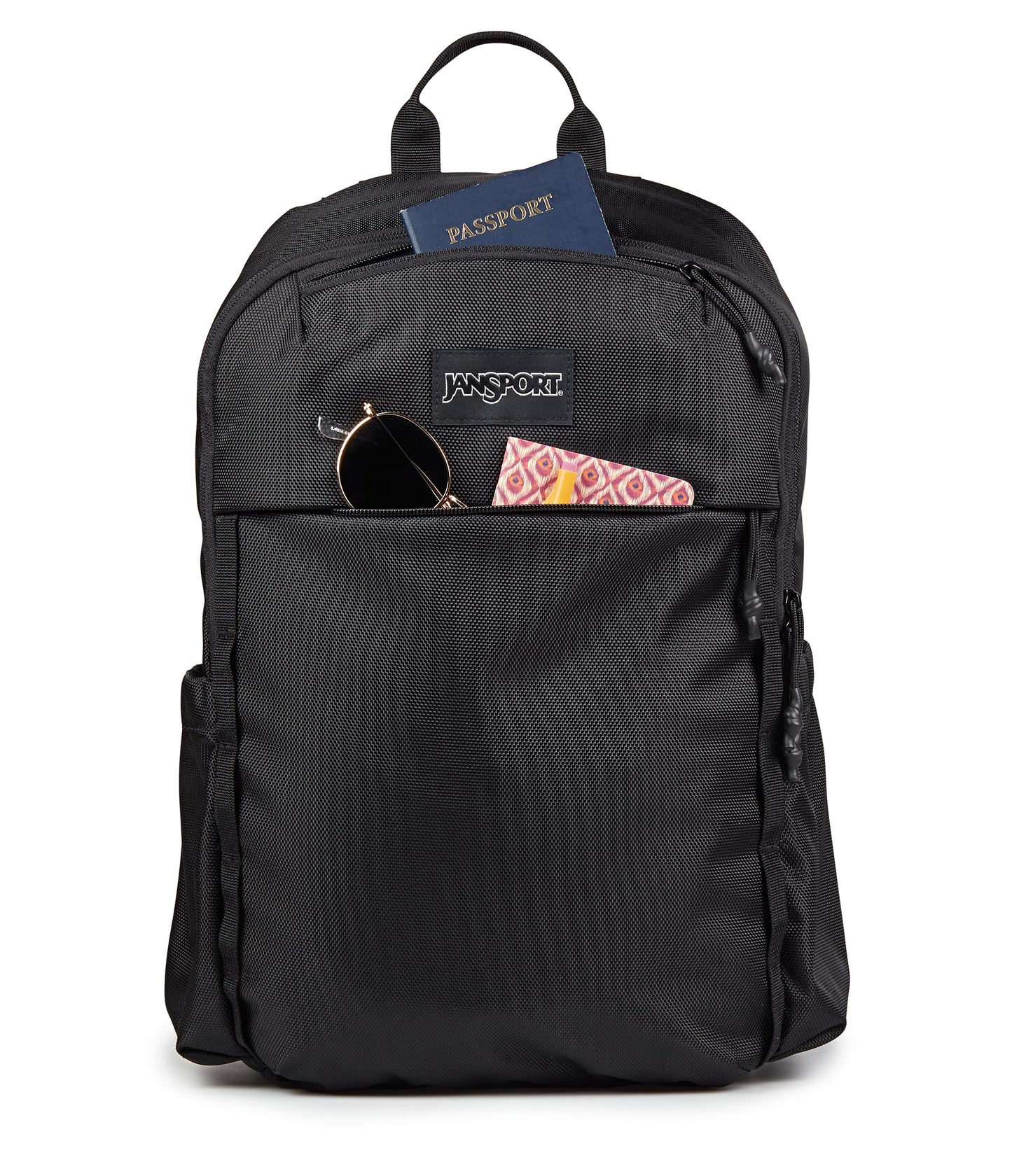JanSport Venture Daypack – Travel Pack With Large Main Compartment, Padded Laptop Sleeve, Dual Water Bottle Pockets, and Attachment Buckles, Black