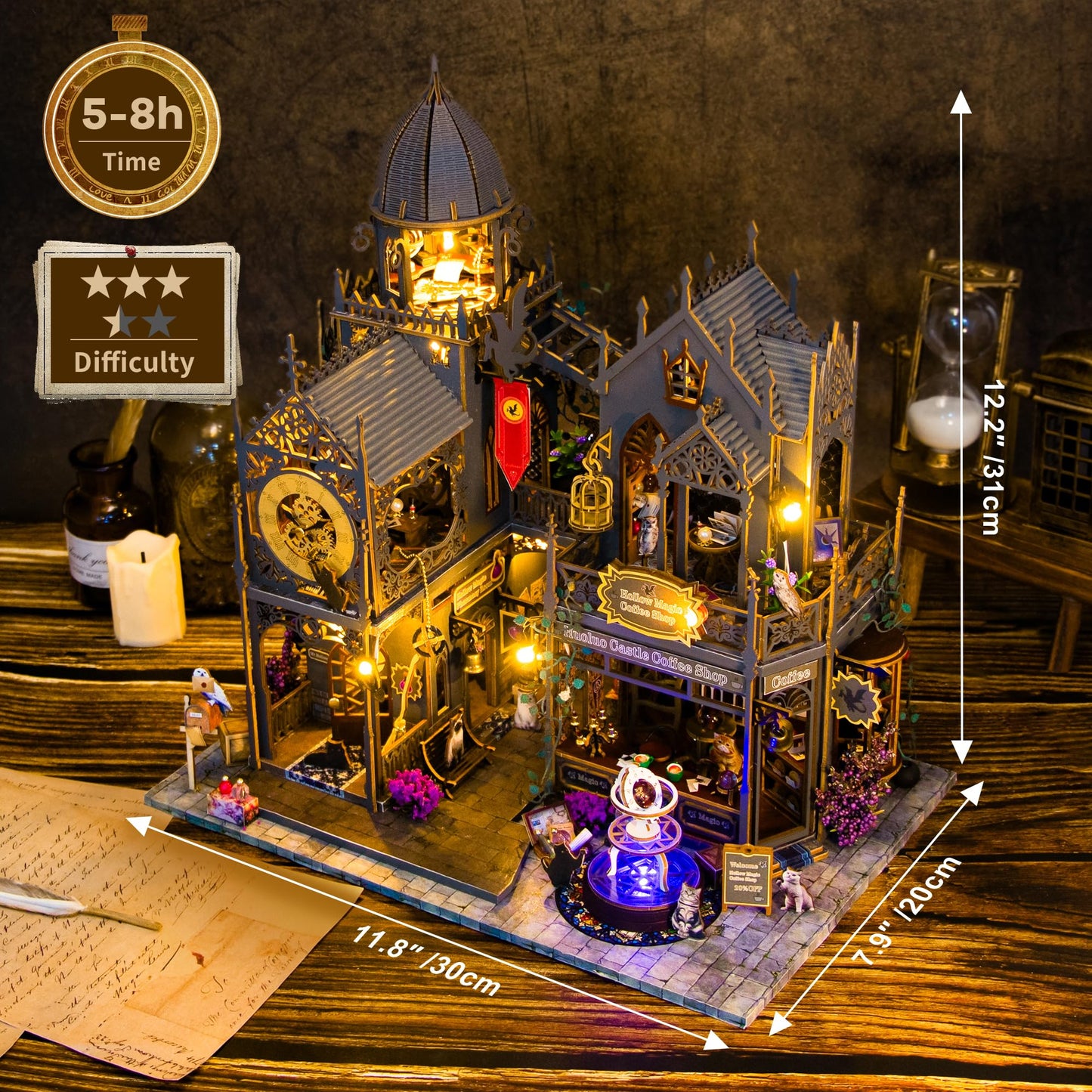 Soothee DIY Miniature House Kit, DIY Book Nook with LED Light, 3D Puzzles for Adults and Teens, Dollhouse for Bookshelf Decor, Tiny House Building Kits for Craft Lovers (Magic Castle)