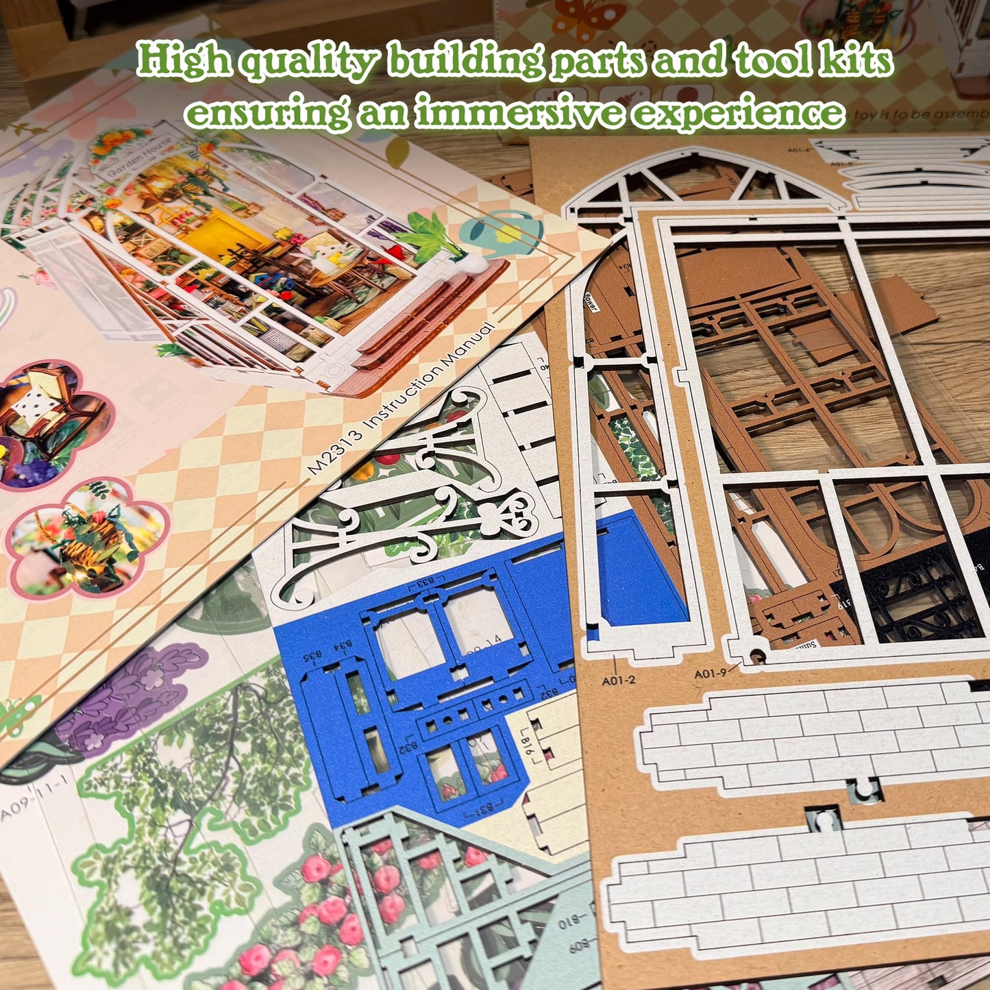 Soothee DIY Miniature House Kit, DIY Book Nook with LED Light, 3D Puzzles for Adults and Teens, Dollhouse for Bookshelf Decor, Tiny House Building Kits for Craft Lovers (Garden House)
