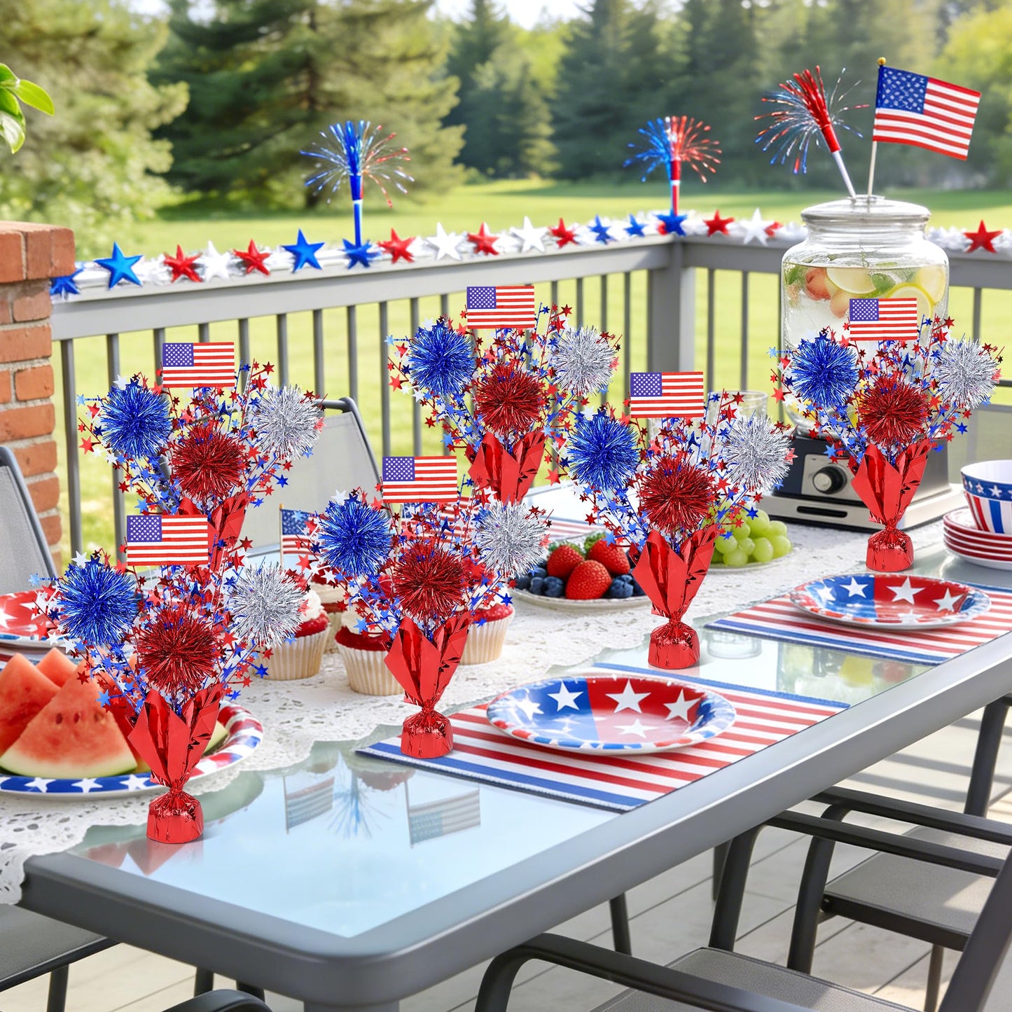 6 Pcs 4th of July Table Decorations, Red White Blue Patriotic Memorial Day Decorations Metallic Foil Spray Star Centerpieces for Table Home Office Independence Day Celebration American Party Supplies