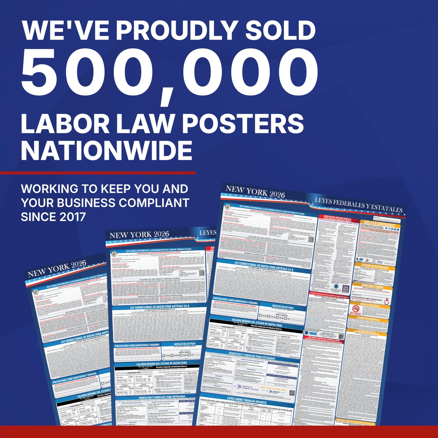 2026 New York State and Federal Labor Law Poster - English Spanish Combo - OSHA Workplace Compliant - Mandatory Regulations Posting for Employees - Required Compliance Posting 17" x 40" Laminated (English Spanish Combo)
