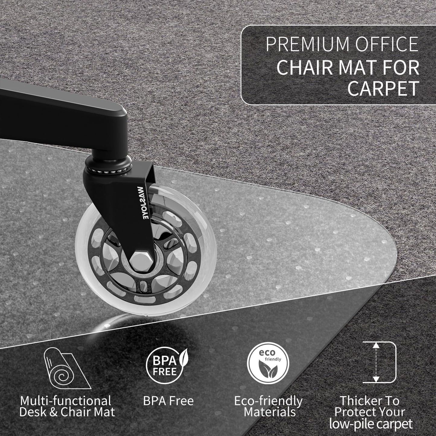 WASJOYE Office Chair Mat for Carpet, 36 Inch Round Chair Mat for Carpet with Non-Slip Studded for Home Office Rolling Chair