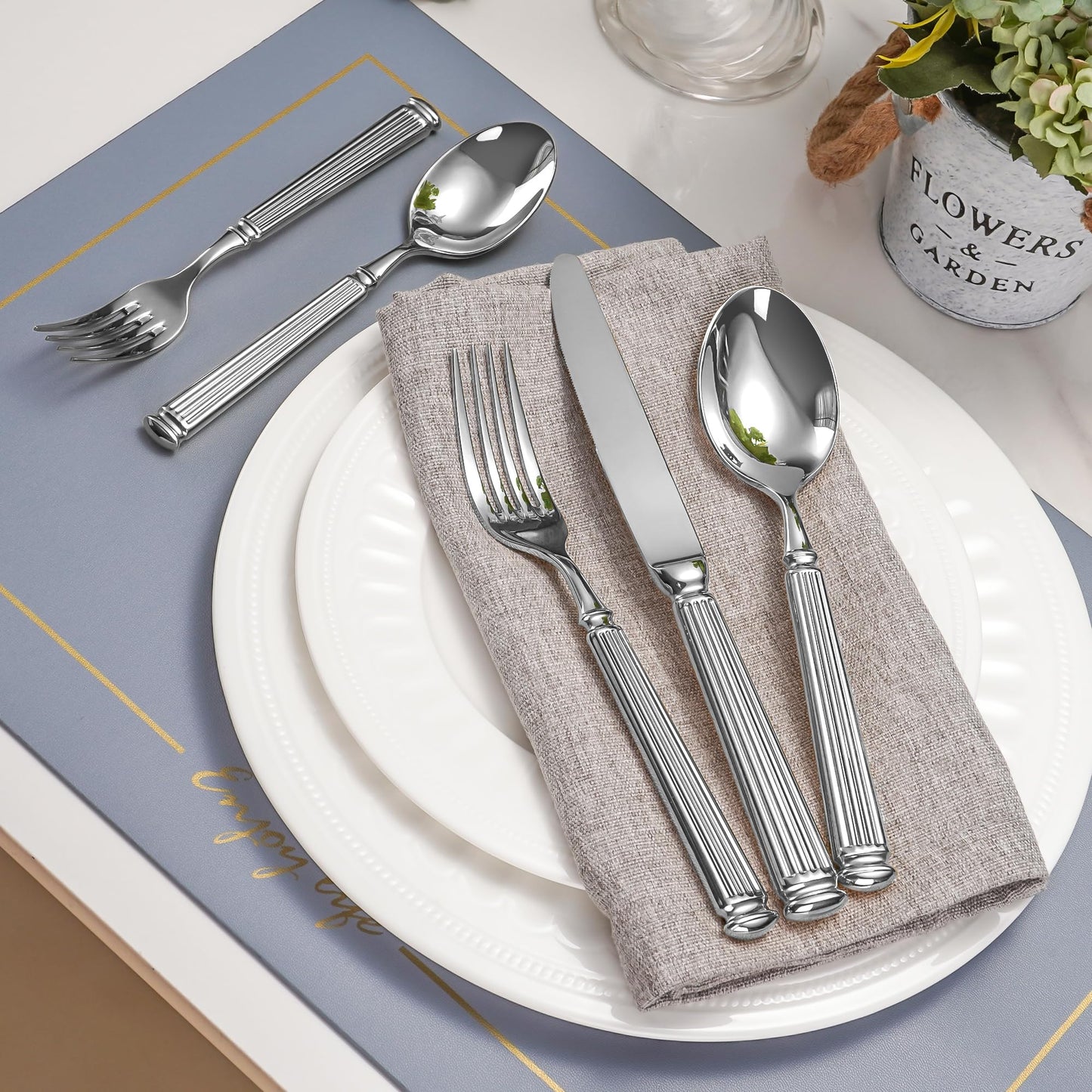 20-Piece 18/10 Stainless Steel Forged Flatware Set Heavy Duty Silverware for 4, Thick Handle, Ideal for Gift